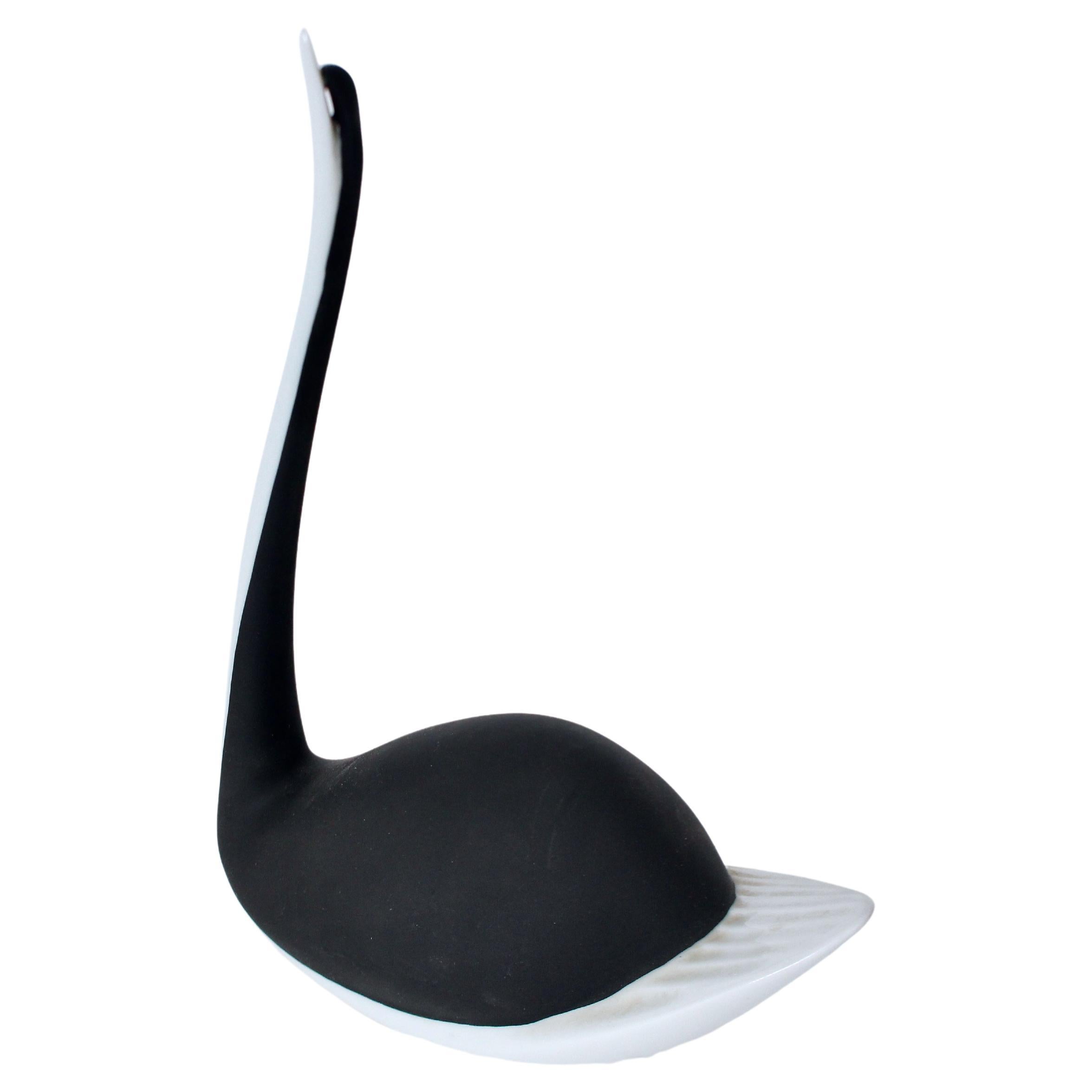 Royal Dux Czechoslovakia "Swan " Black & White Table Sculpture