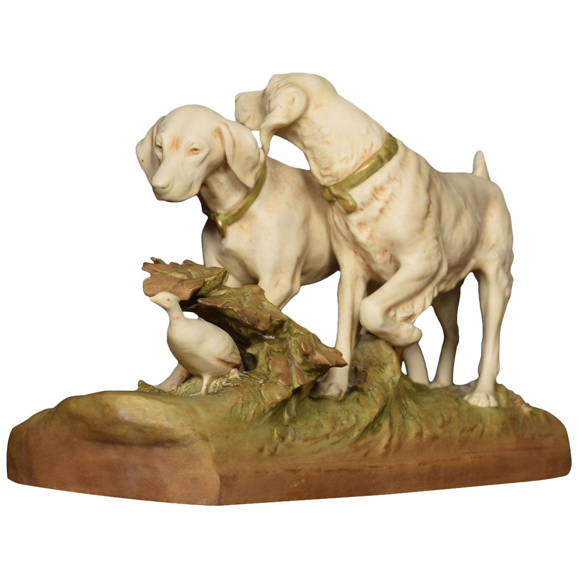 Royal Dux Figure of Two Dogs Hunting a Pheasant