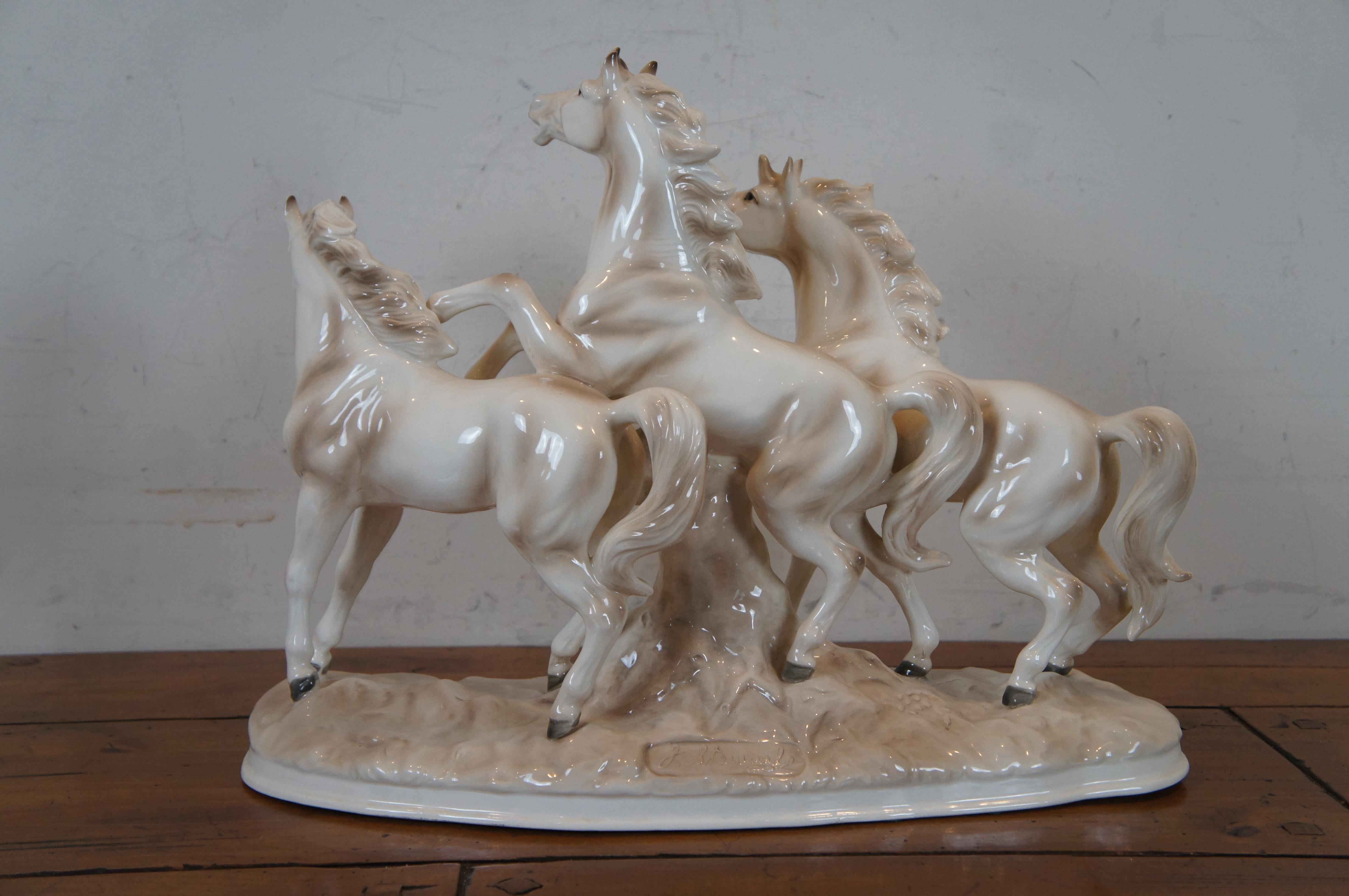 Royal Dux J. Stewarle Czech Porcelain Equestrian Horse Stallion Sculpture In Good Condition In Dayton, OH