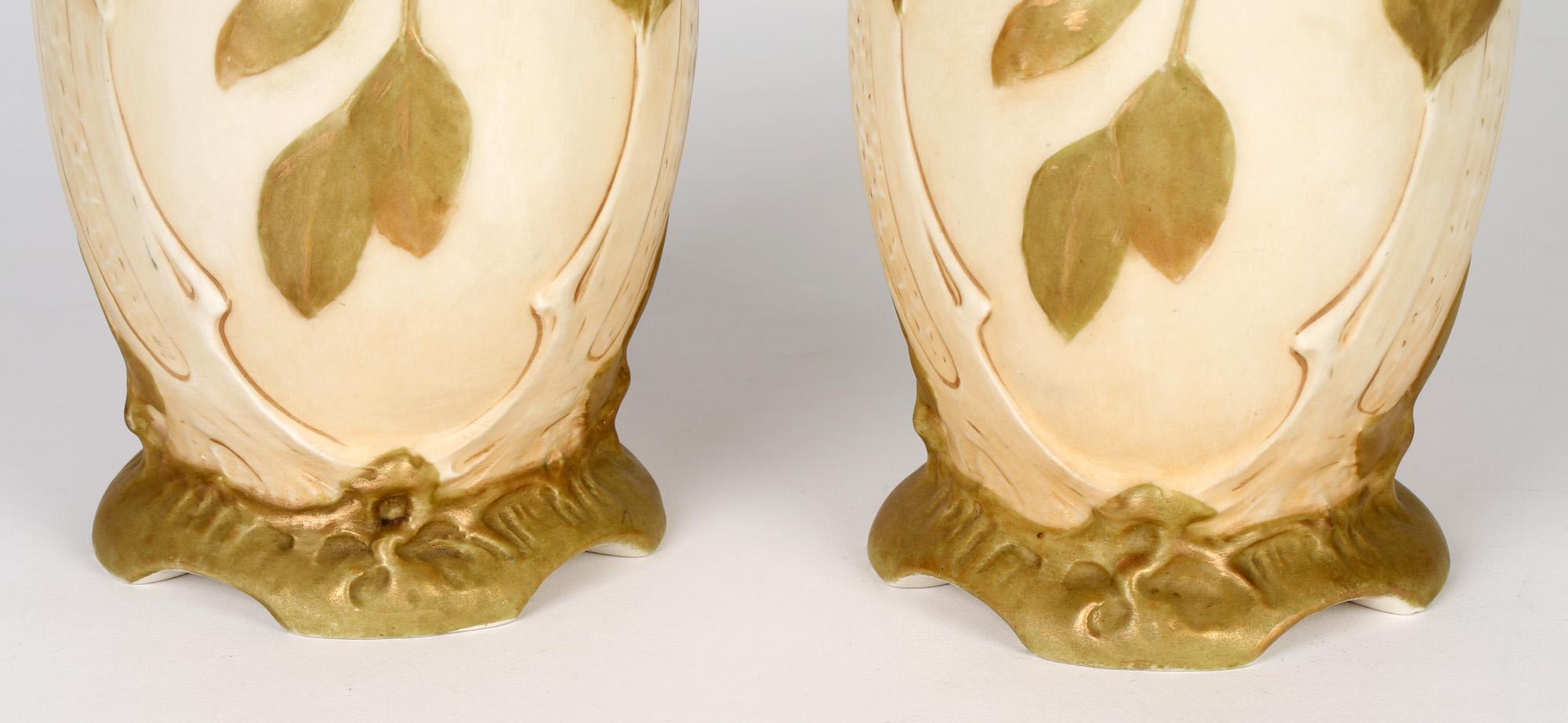Royal Dux Large Pair of Bohemian Art Nouveau Fruiting Berry Art Pottery Vases 6