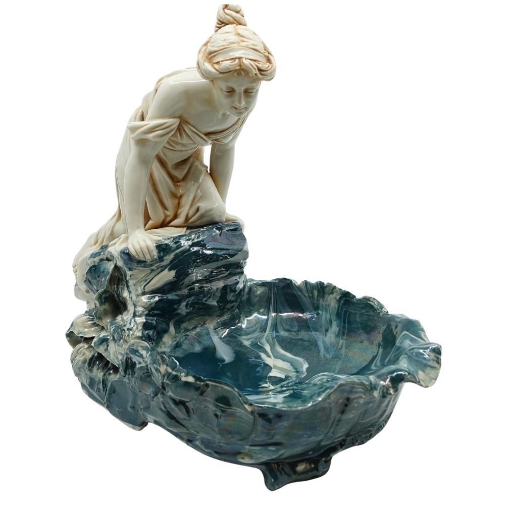 Czech Royal Dux Marbleized Jasperware Art Nouveau Amphora Figural Pottery Tray 1910