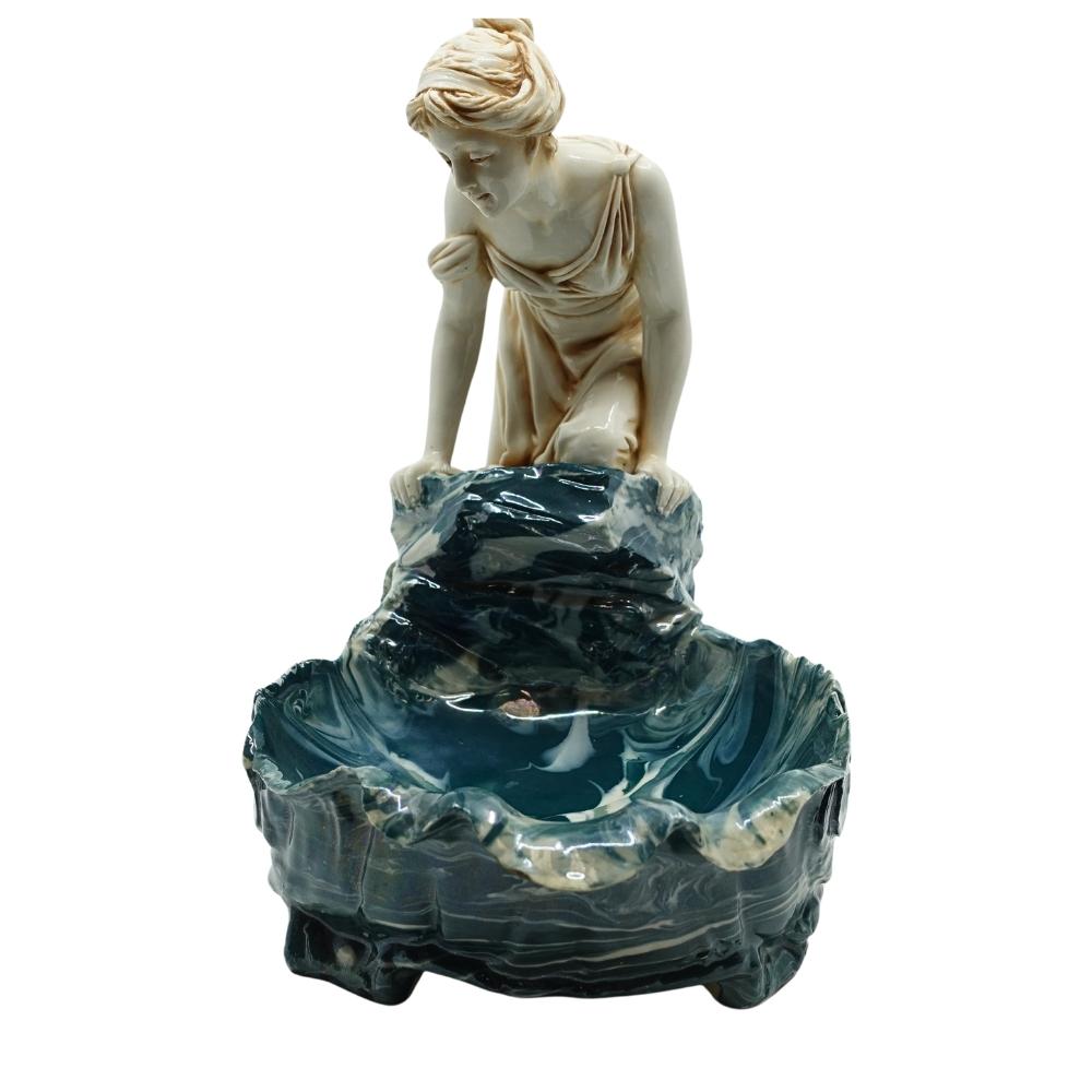 Hand-Painted Royal Dux Marbleized Jasperware Art Nouveau Amphora Figural Pottery Tray 1910