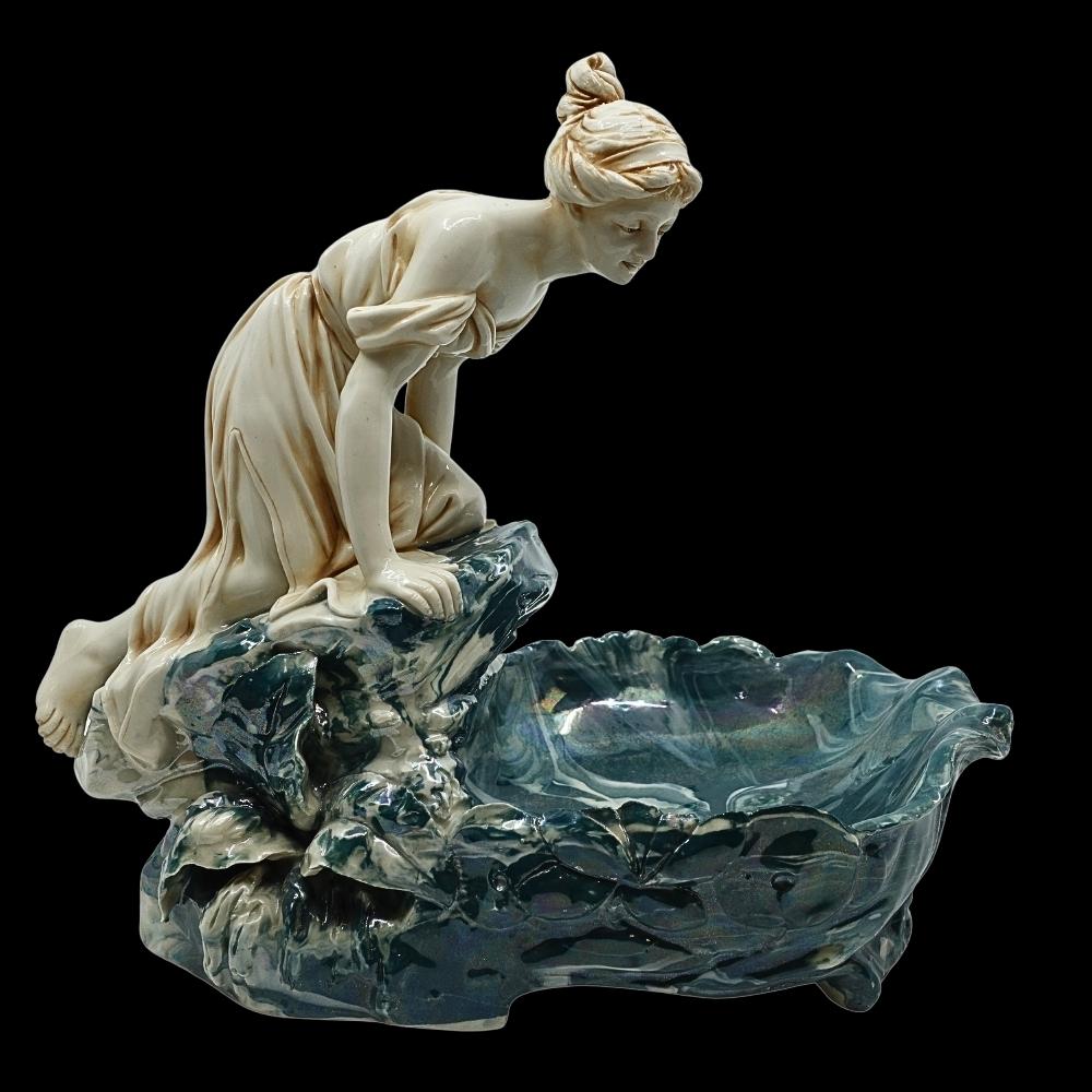 Royal Dux Marbleized Jasperware Art Nouveau Amphora Figural Pottery Tray 1910 2