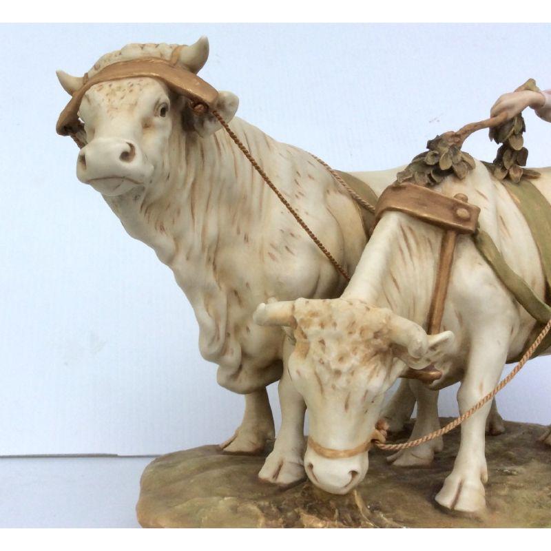 Edwardian Royal Dux Porcelain Figure of a Boy Herding Cattle