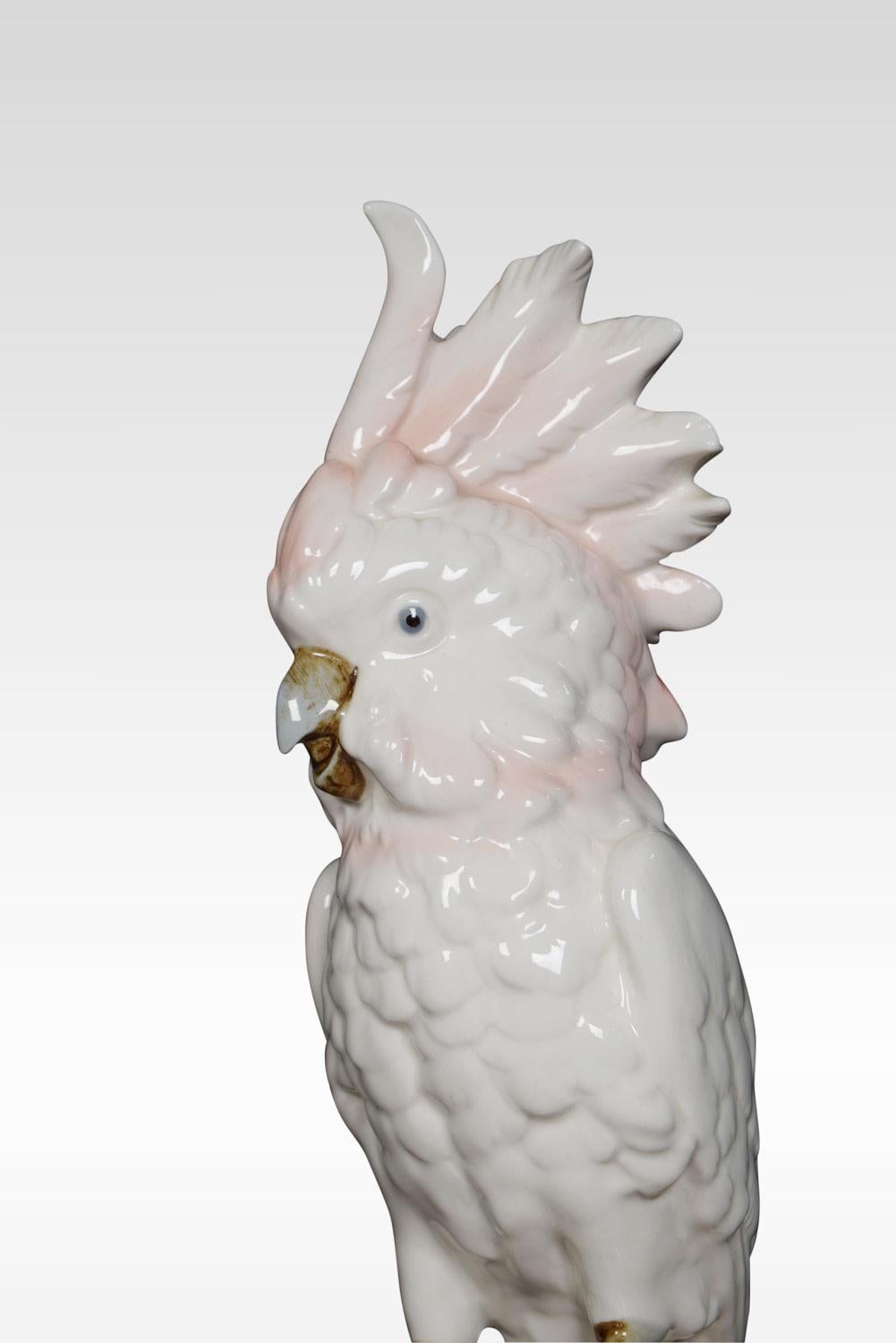 Mid-20th century Royal Dux porcelain figure of a cockatoo. The cockatoo is displaying it’s crest and is sitting on a branch with flowers underneath. The bottoms marked with all the appropriate Royal Dux insignia.
Dimensions:
Height 16.5