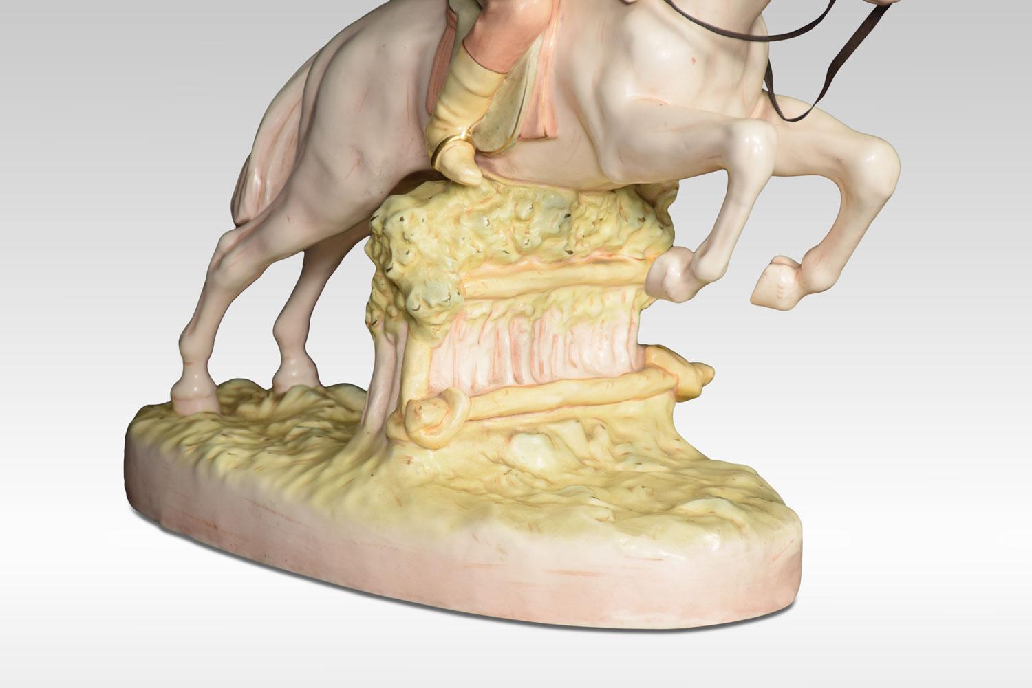 Royal Dux Porzellanfigur eines springenden Rennpferdes mit Jockey.
Abmessungen:
Höhe 15 Zoll
Breite 18 Zoll
Tiefe 9 Zoll.