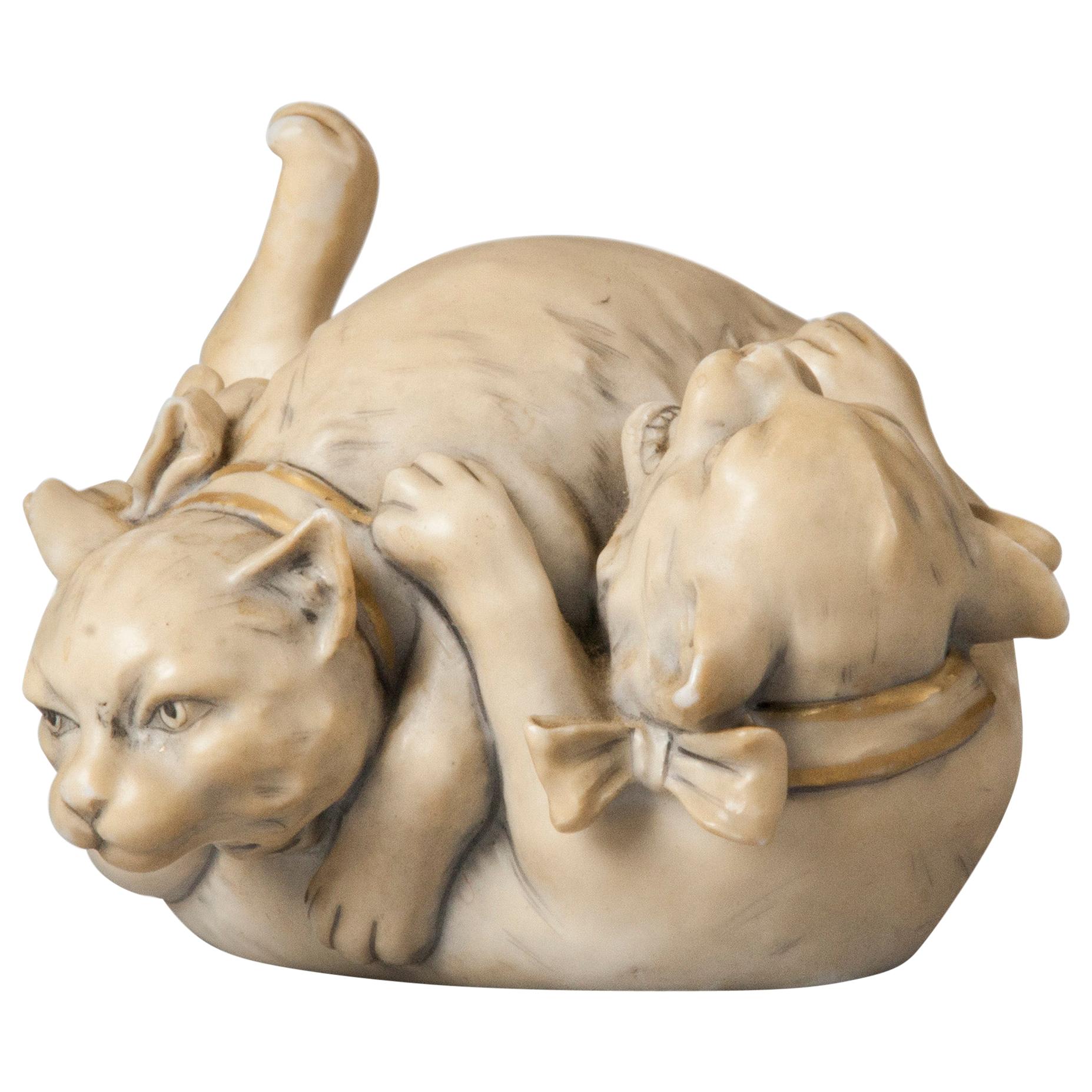Royal Dux Porcelain Figurine Playing Cats