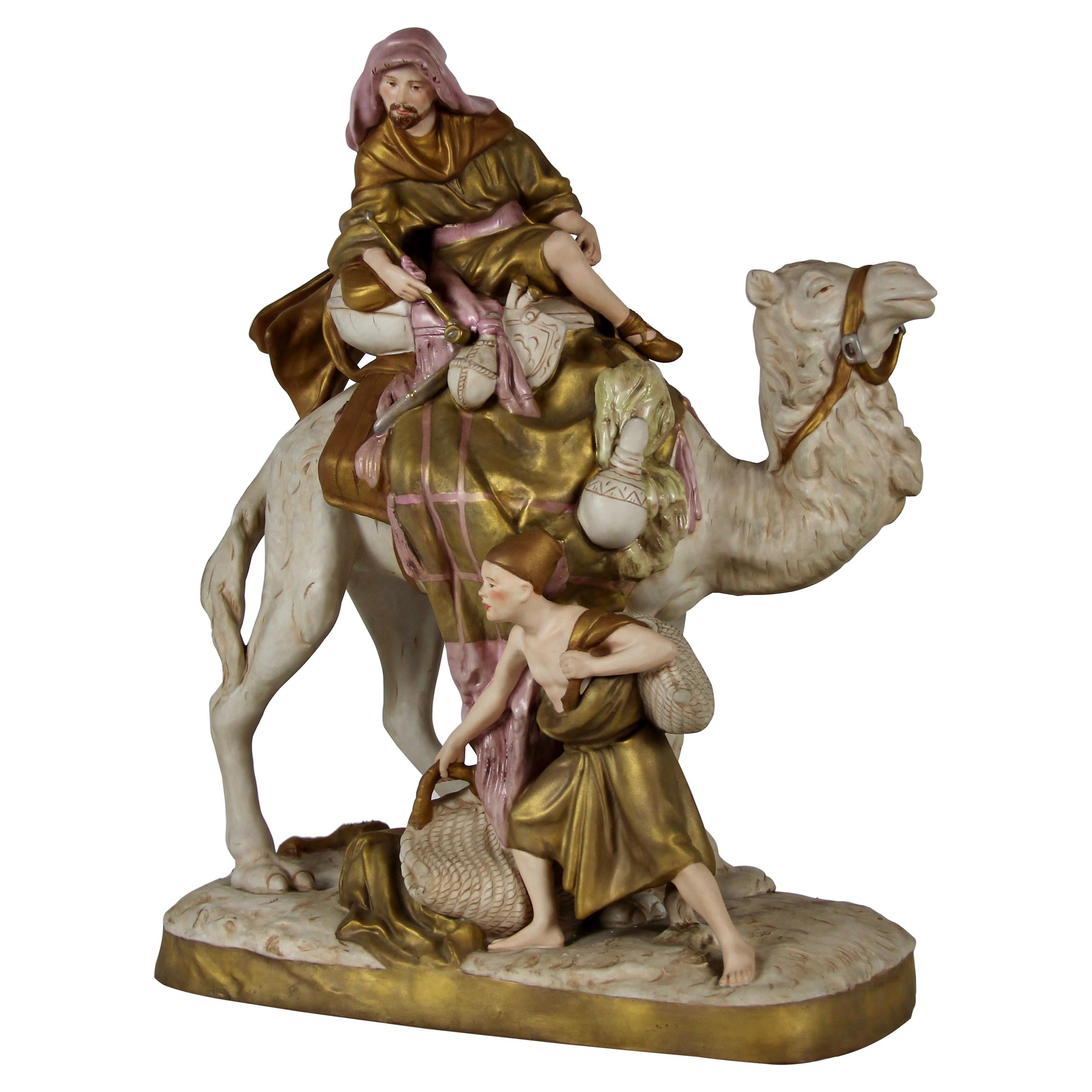 Royal Dux Porcelain Group of a Bedouin Camel Rider with His Attendant For Sale