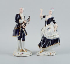Royal Dux. Rococo Couple in Hand-Painted Porcelain, 1940s