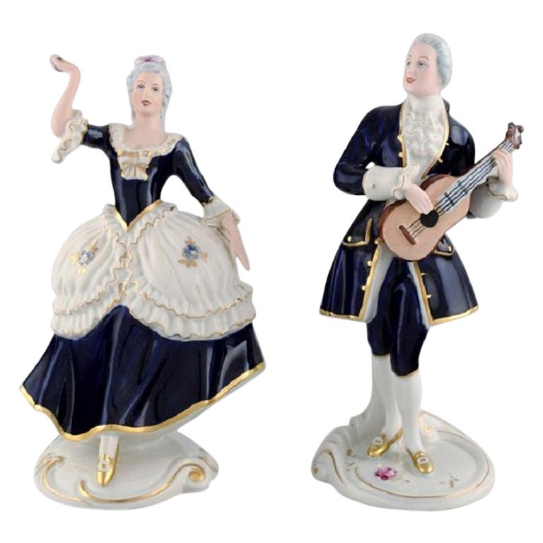 Royal Dux, Rococo Couple in Hand Painted Porcelain, 1940s