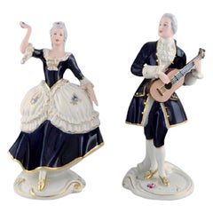 Vintage Royal Dux, Rococo Couple in Hand Painted Porcelain, 1940s