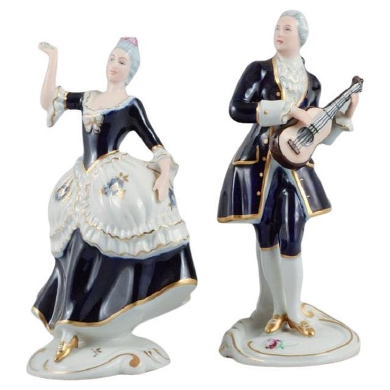 Royal Dux. Rococo Couple in Hand-Painted Porcelain, 1940s For Sale
