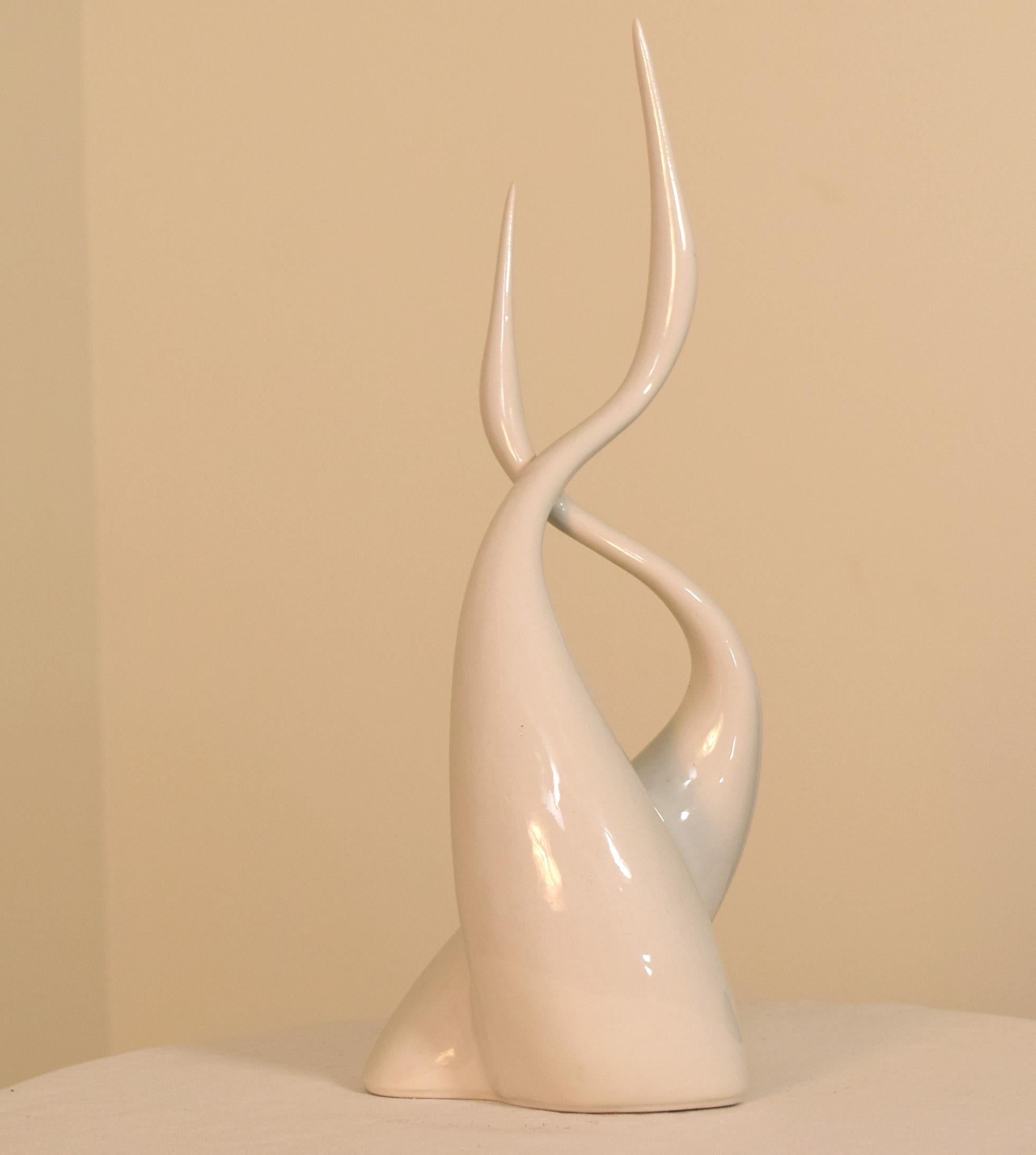 Czech Royal Dux White Porcelain Crane Pair Sculpture For Sale