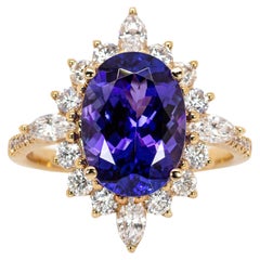 Royal Elegance - 3.7cts Tanzanite and Natural Diamonds 14K Gold Ring