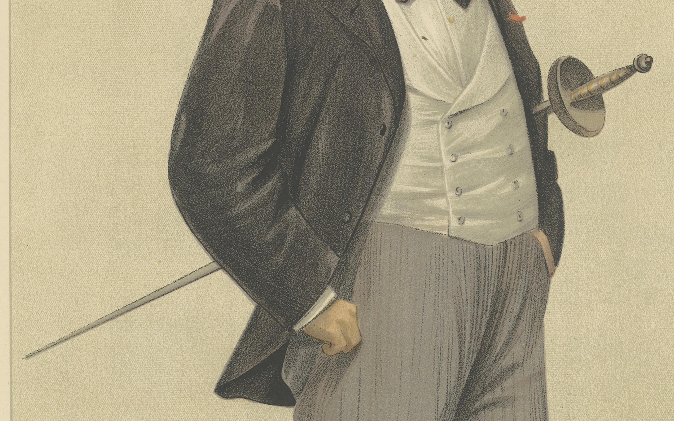 Königliche Eleganz: Prince Henry of Orleans, Fechtender Adliger, Vanity Fair 1897 (Spätes 19. Jahrhundert) im Angebot