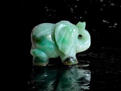 Royal Elephant Carved Burmese A-Jadeite Ornament Showpiece with Stand