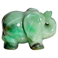 Royal Elephant Carved Burmese A-Jadeite Ornament Showpiece with Stand