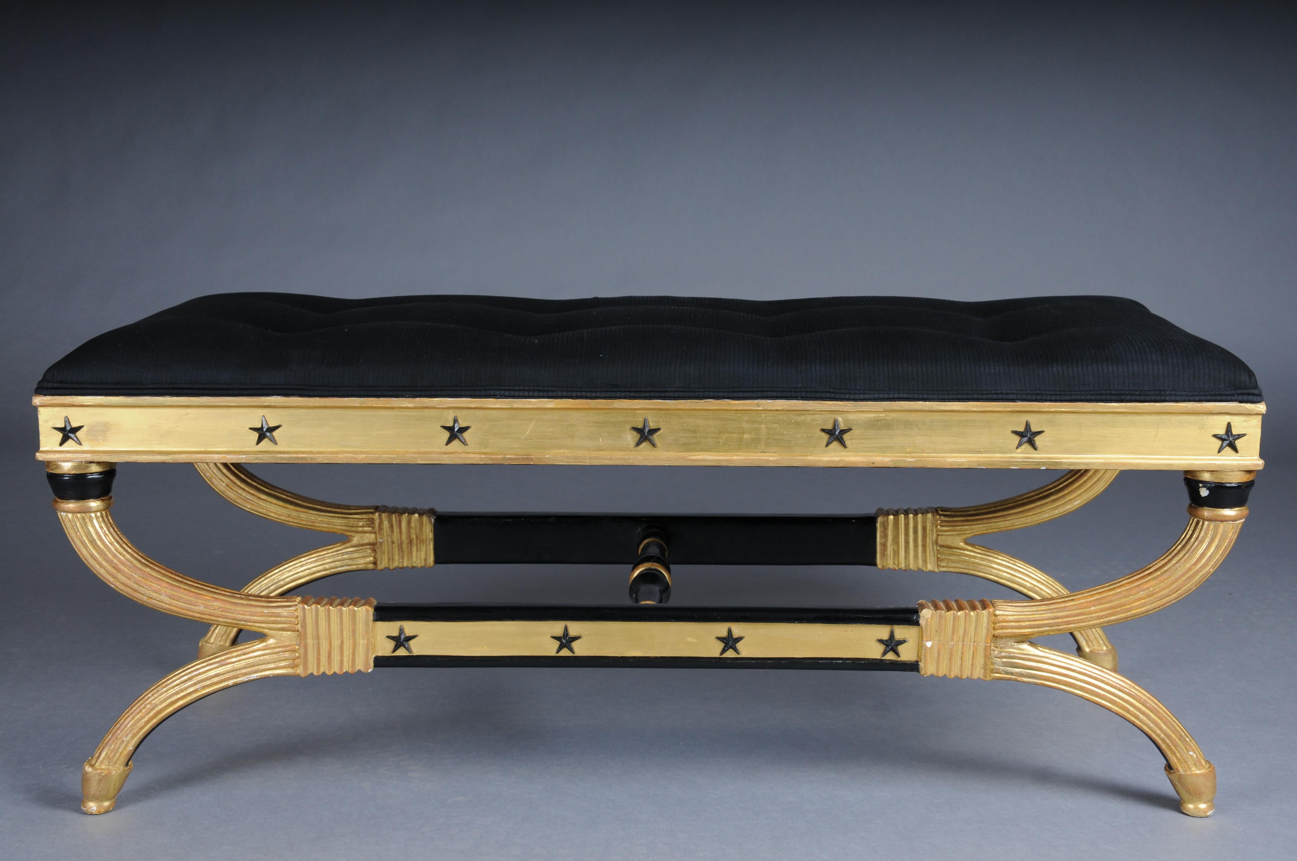 French Royal Empire bench, gold-plated, black
