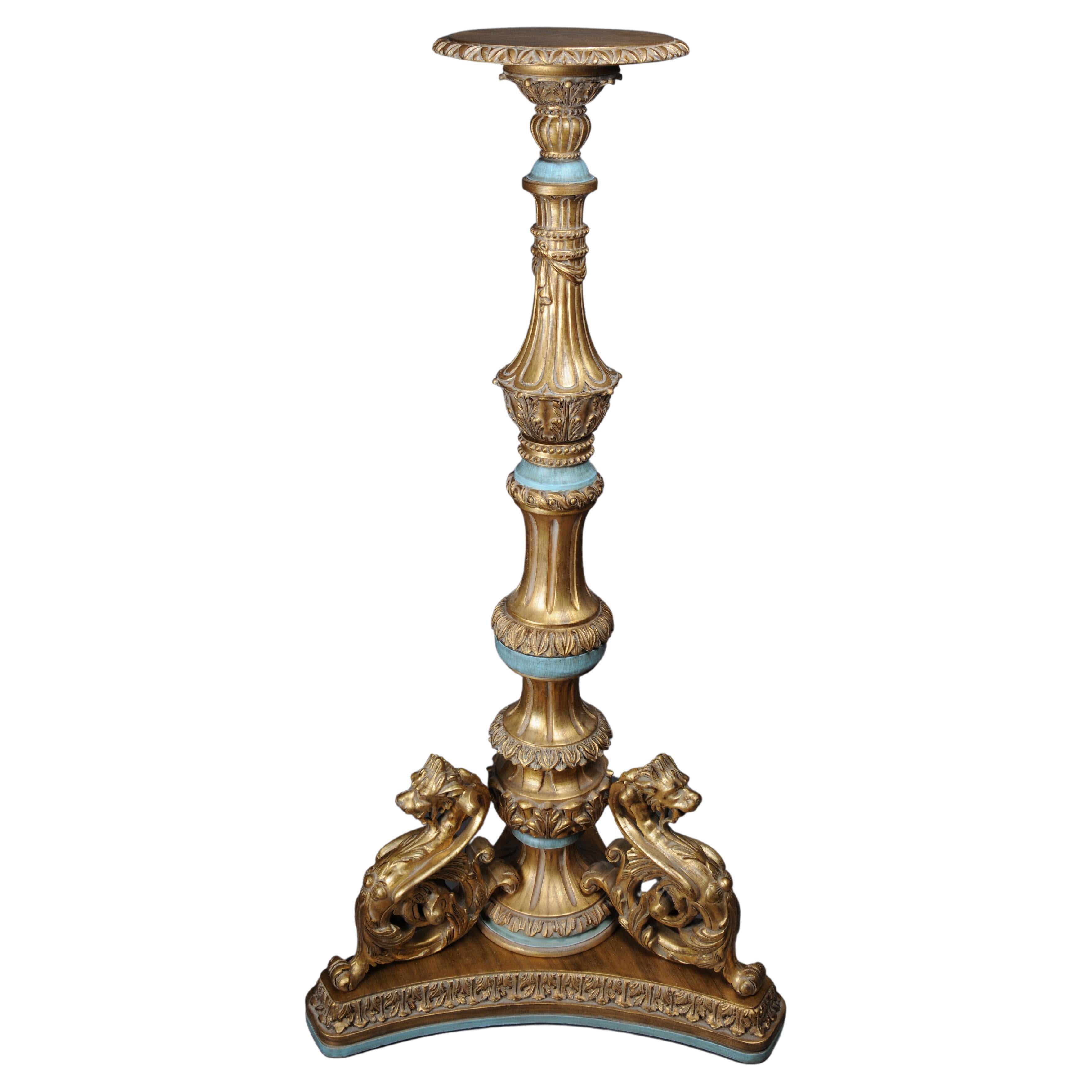 Piédestal colonne Royal Empire en bois massif et or en vente