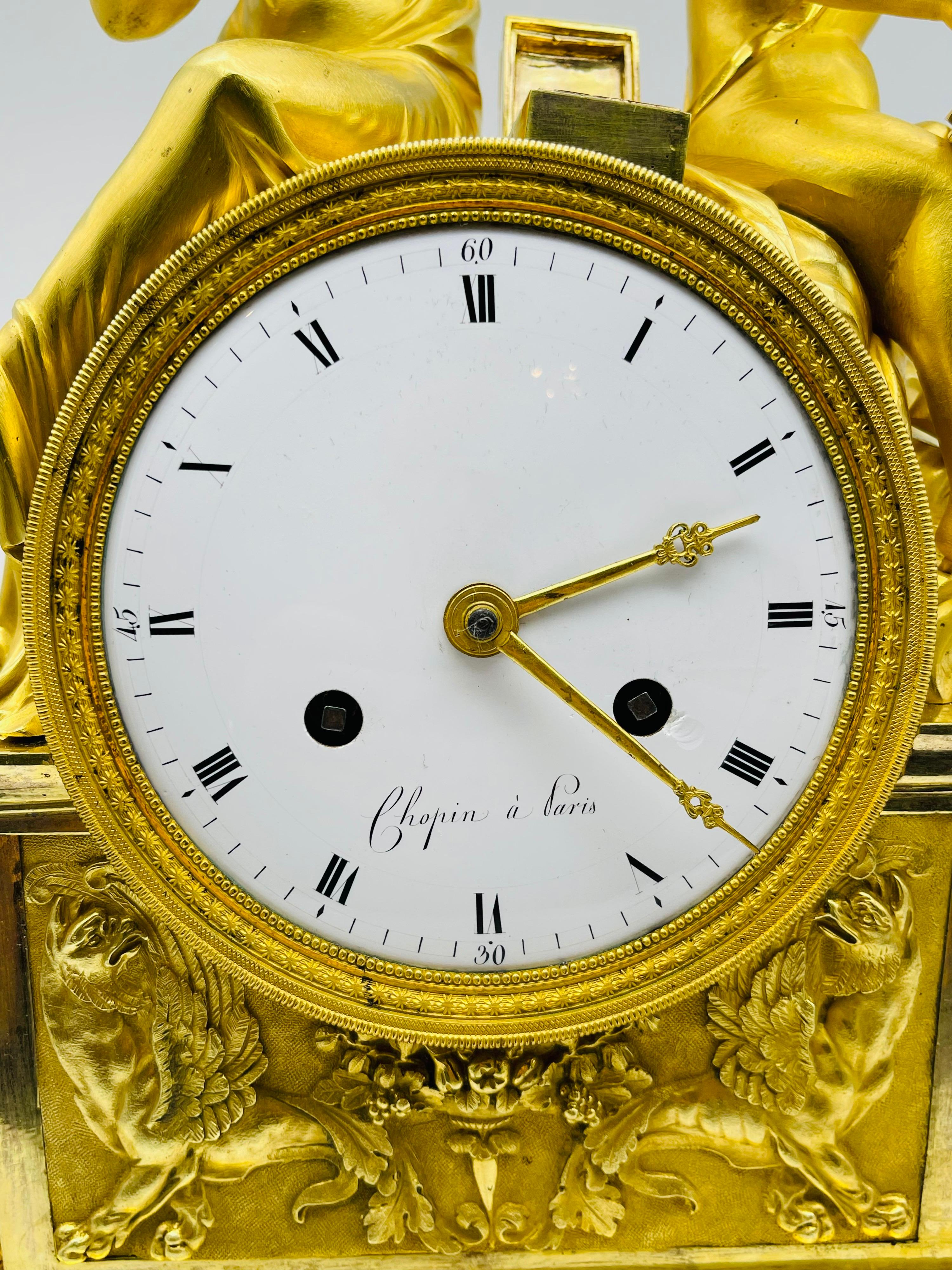Royal Empire Mantel Clock / Pendulum Clock, Fire-Gilt, Around 1805-1815, Paris For Sale 12