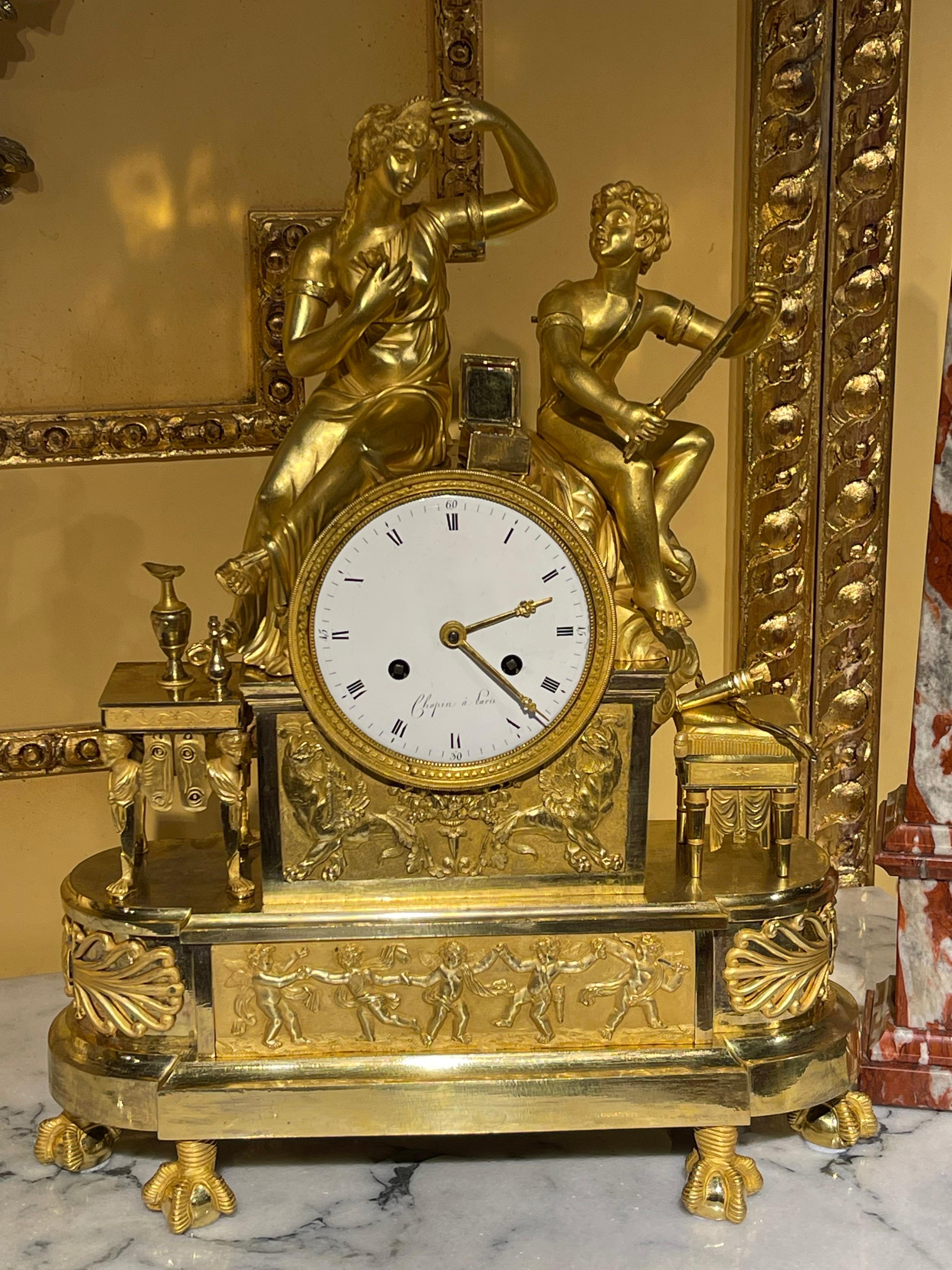 Royal Empire Mantel Clock / Pendulum Clock, Fire-Gilt, Around 1805-1815, Paris For Sale 13