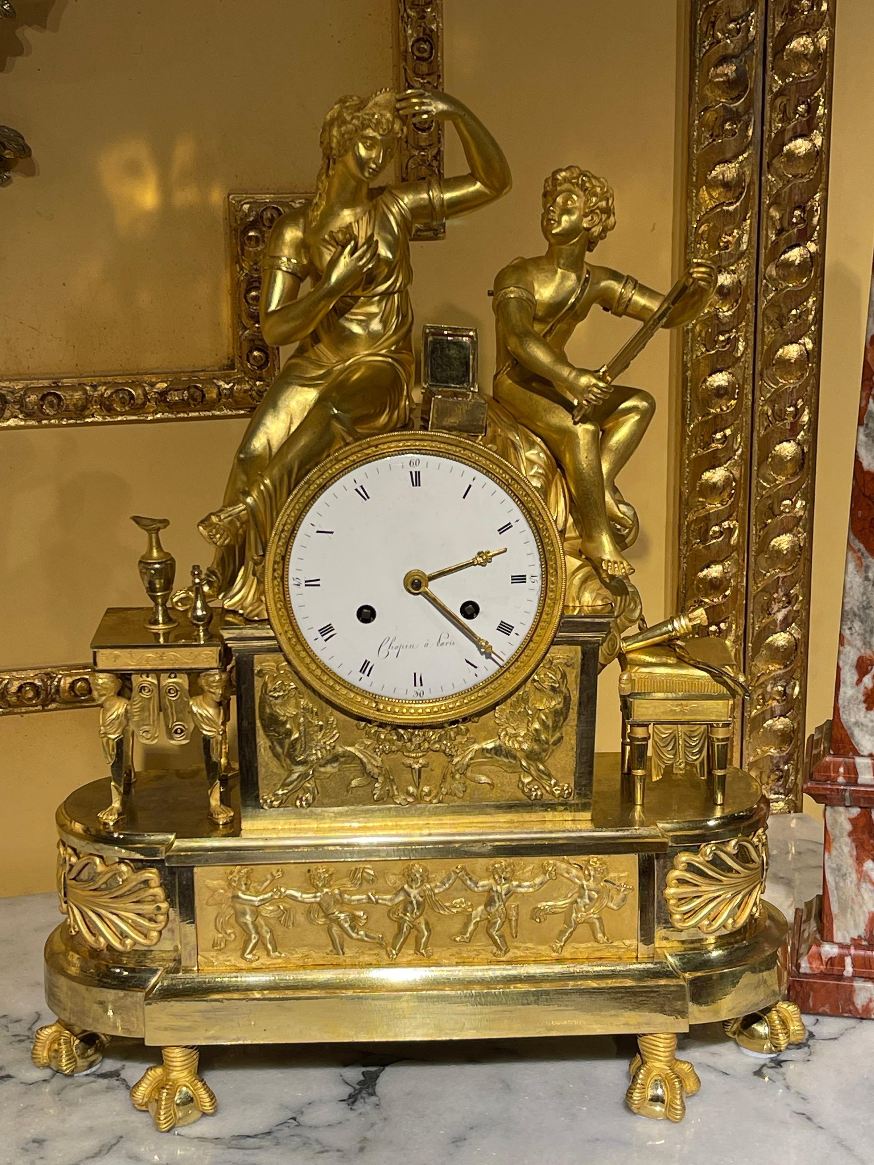 Royal Empire-Kaminuhr / Pendelleuchte, Feuergehäuseuhr, um 1805-1815, Paris im Angebot 13