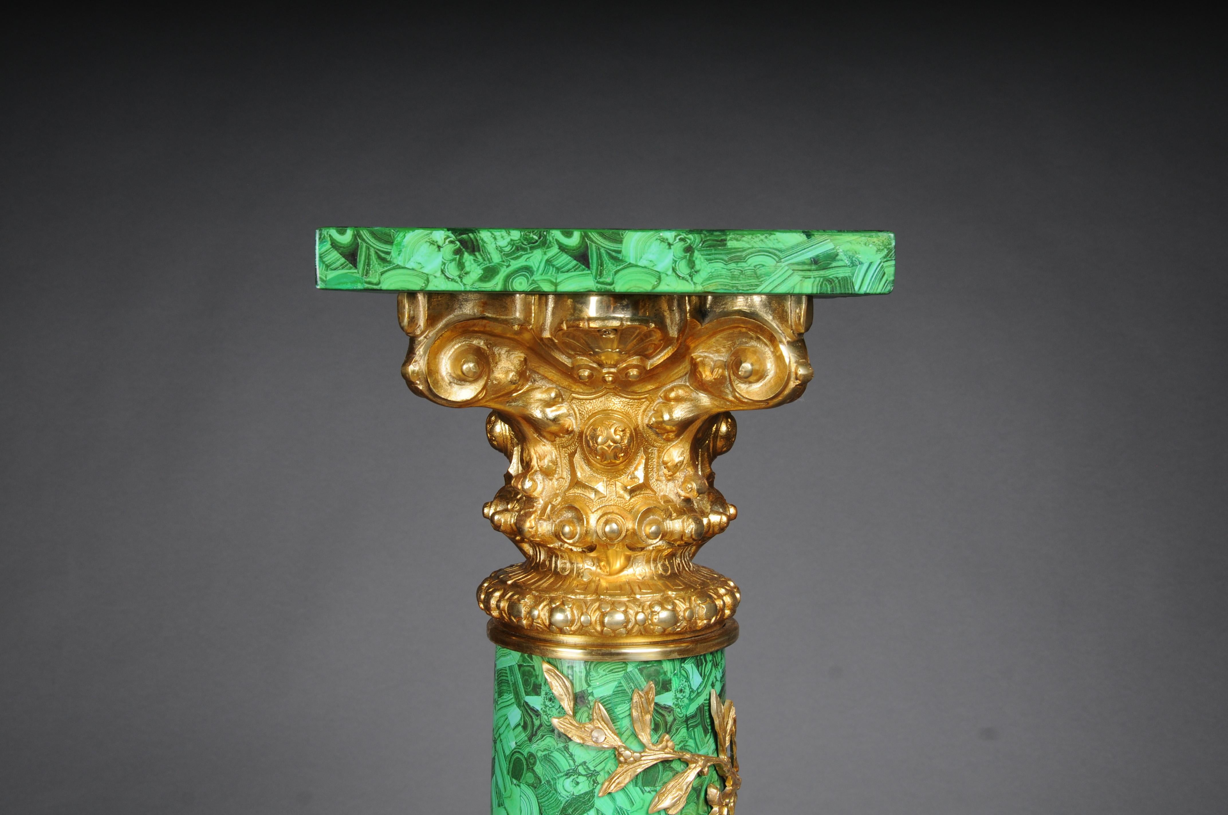 Brass Royal Empire column with malachite and gilt bronze For Sale