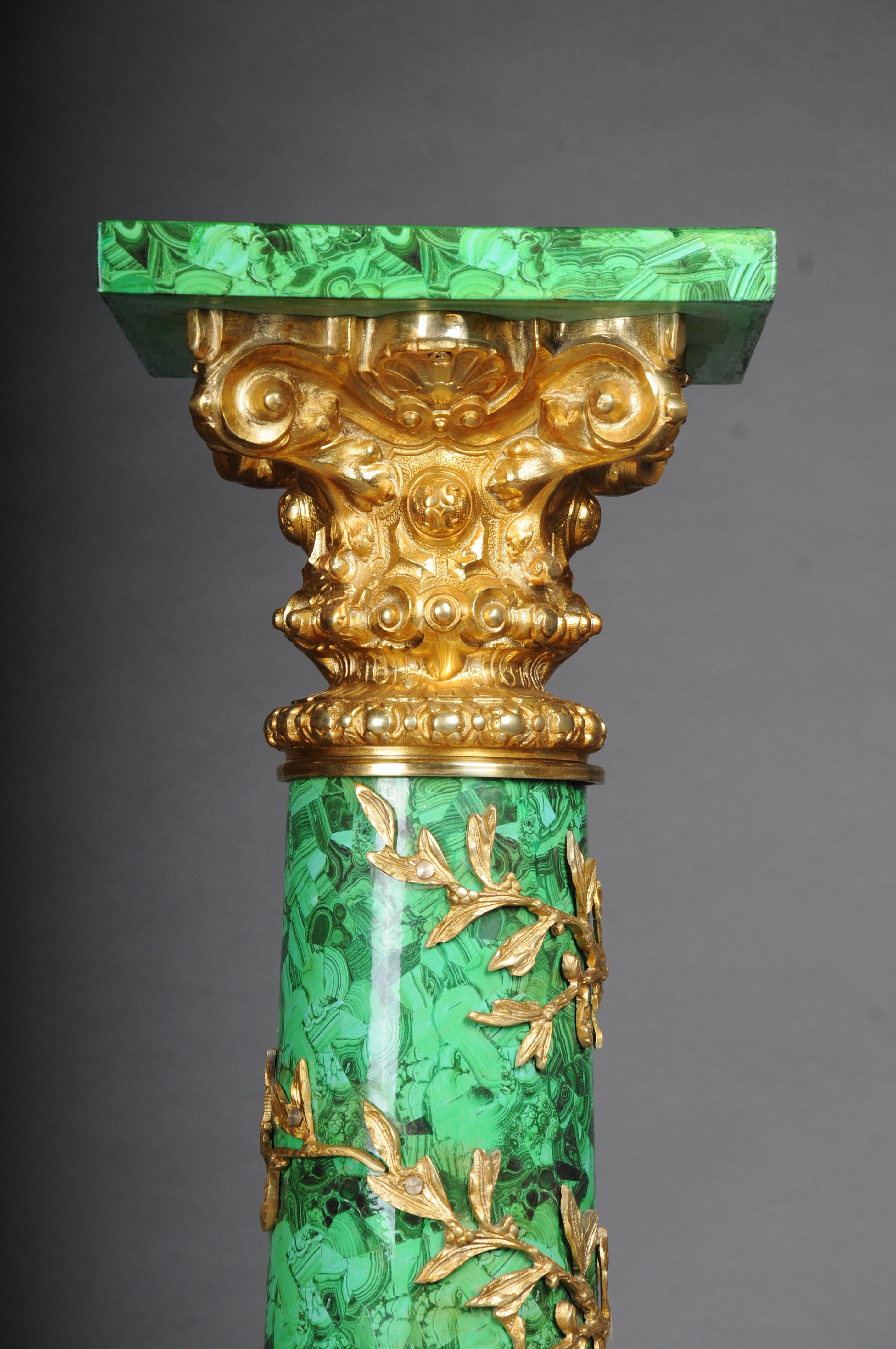 Gilt Royal Empire column with malachite and gilt bronze For Sale