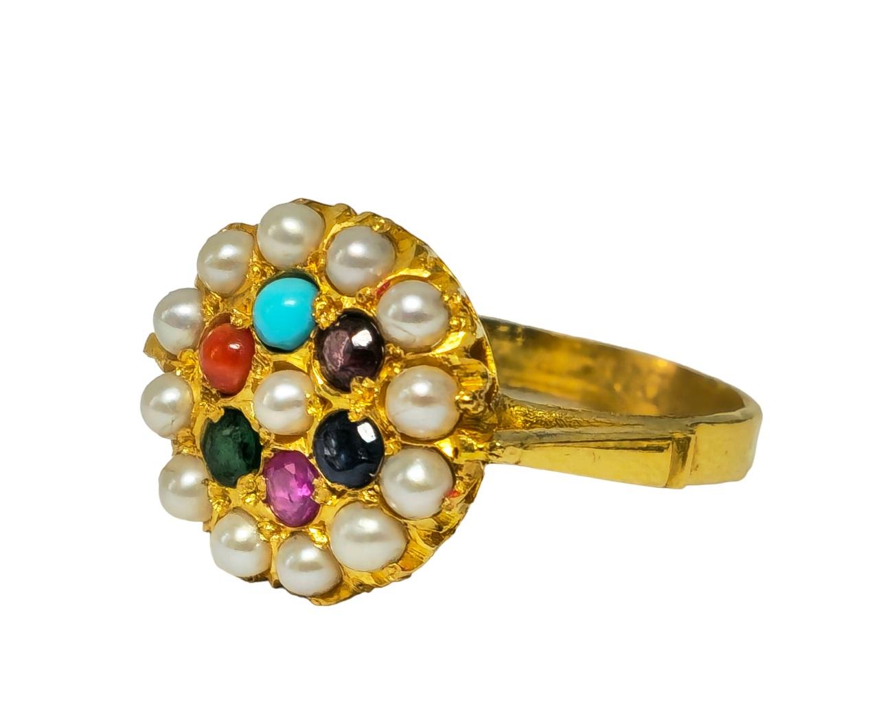 Medieval Royal Empire Style 22k Yellow Gold Multi Gemstone Ring For Sale