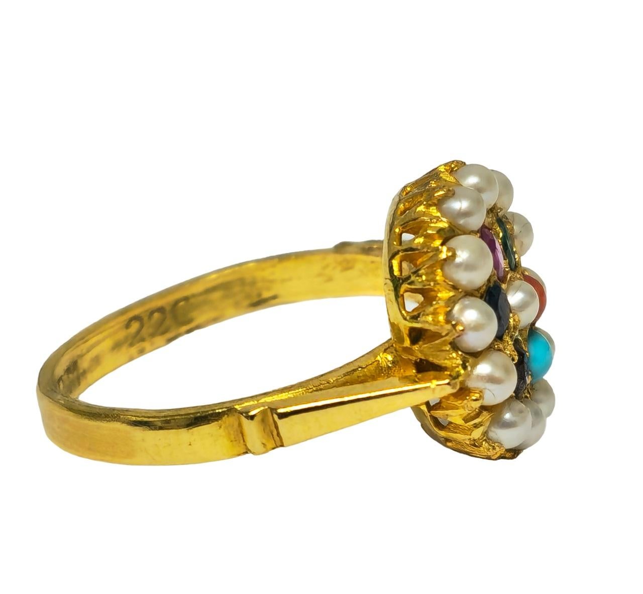 Round Cut Royal Empire Style 22k Yellow Gold Multi Gemstone Ring For Sale