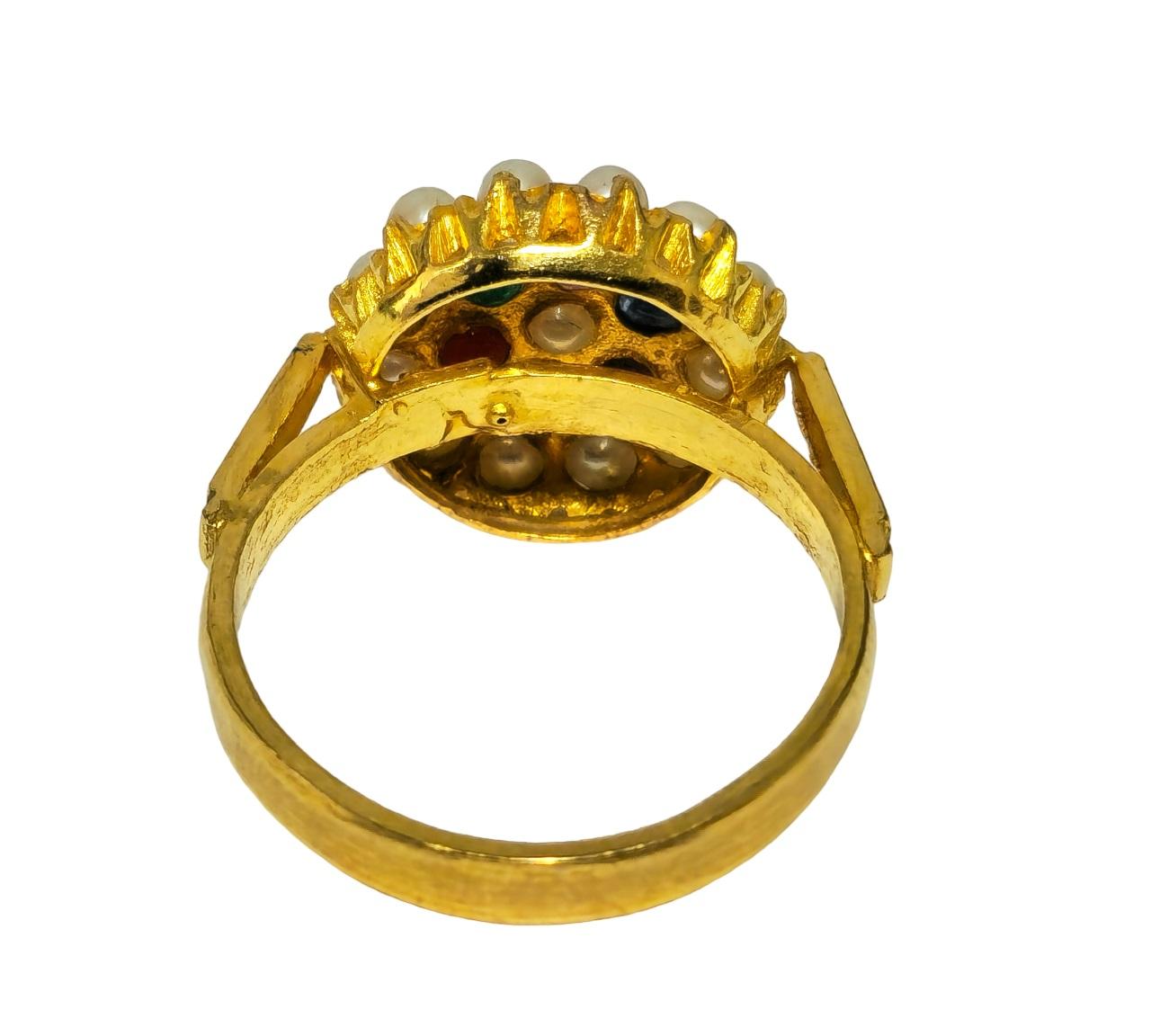 Royal Empire Style 22k Yellow Gold Multi Gemstone Ring In Excellent Condition For Sale In Miami, FL