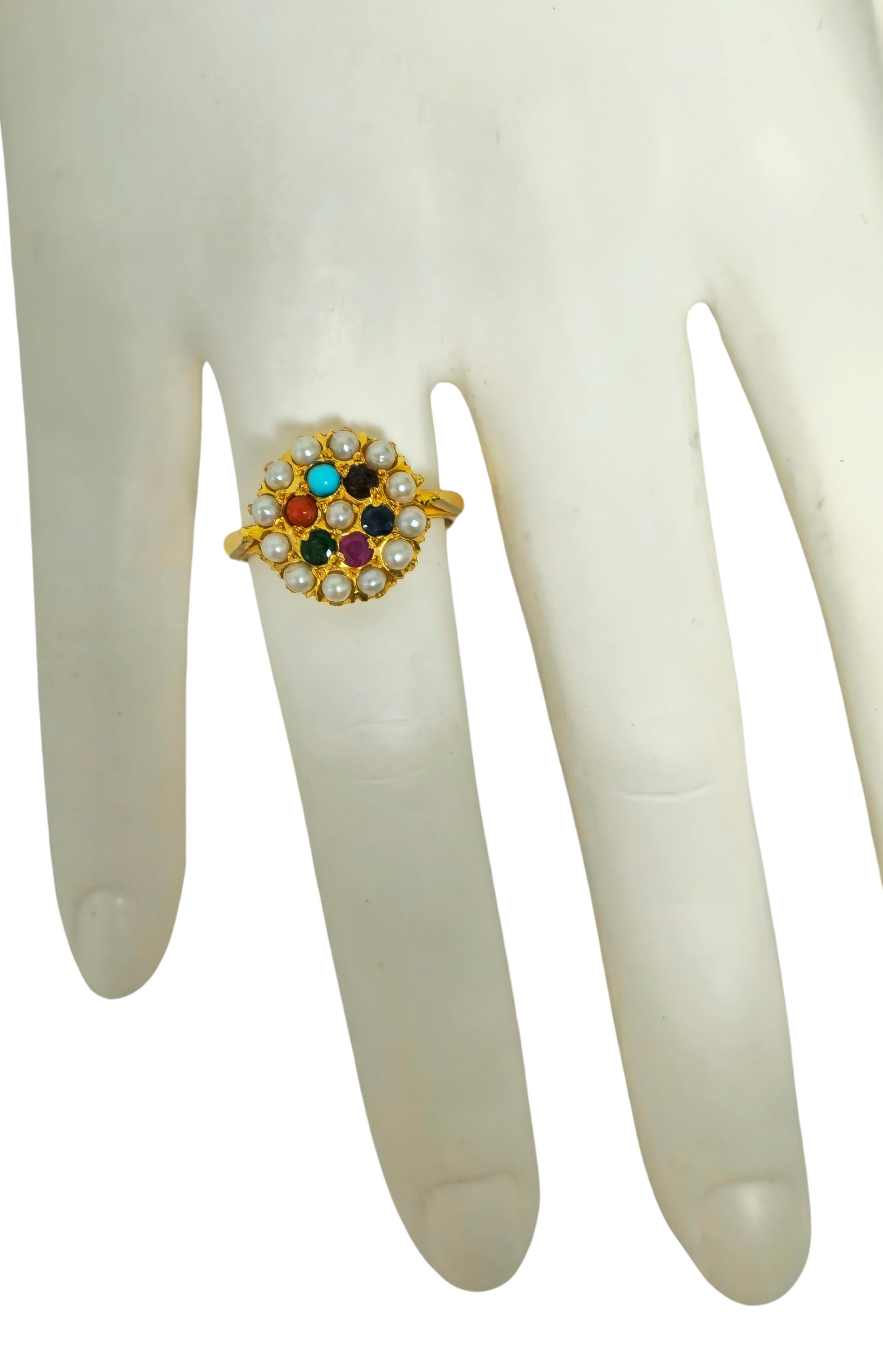 Women's Royal Empire Style 22k Yellow Gold Multi Gemstone Ring For Sale