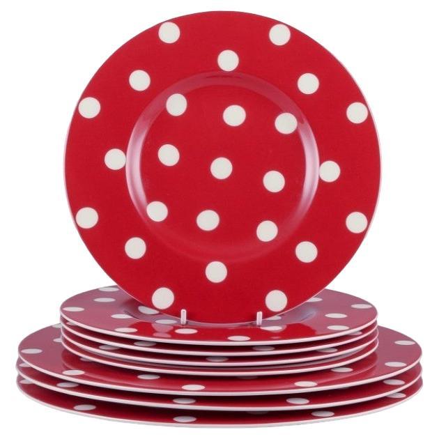 Royal Fine China, set of eight "Freshness Dots Red" plates in porcelain. For Sale