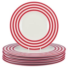 Used Royal Fine China, set of six "Freshness Lines Red" plates in porcelain.