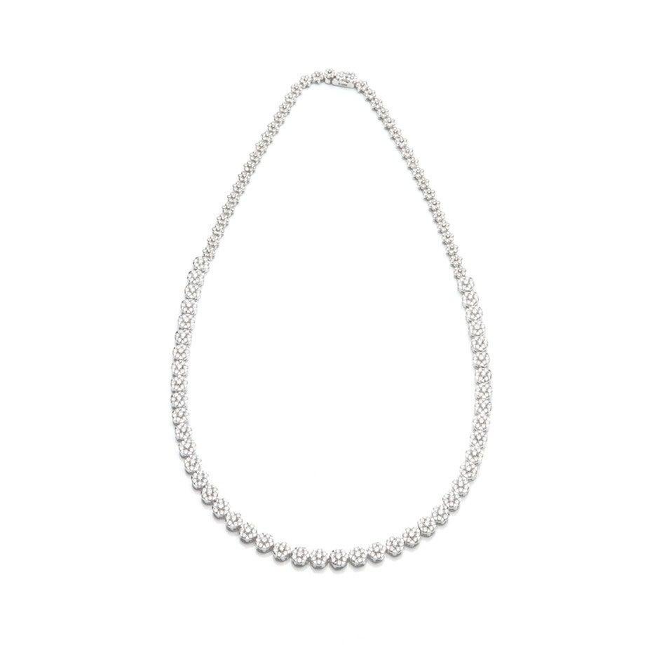 White Gold 14K Necklace 

Diamond 45-RND-1,42-G/VS1A
Diamond 270-RND-4,43-G/VS2A 

Weight 20.55 grams
Length 40 cm 

With a heritage of ancient fine Swiss jewelry traditions, NATKINA is a Geneva based jewellery brand, which creates modern jewellery