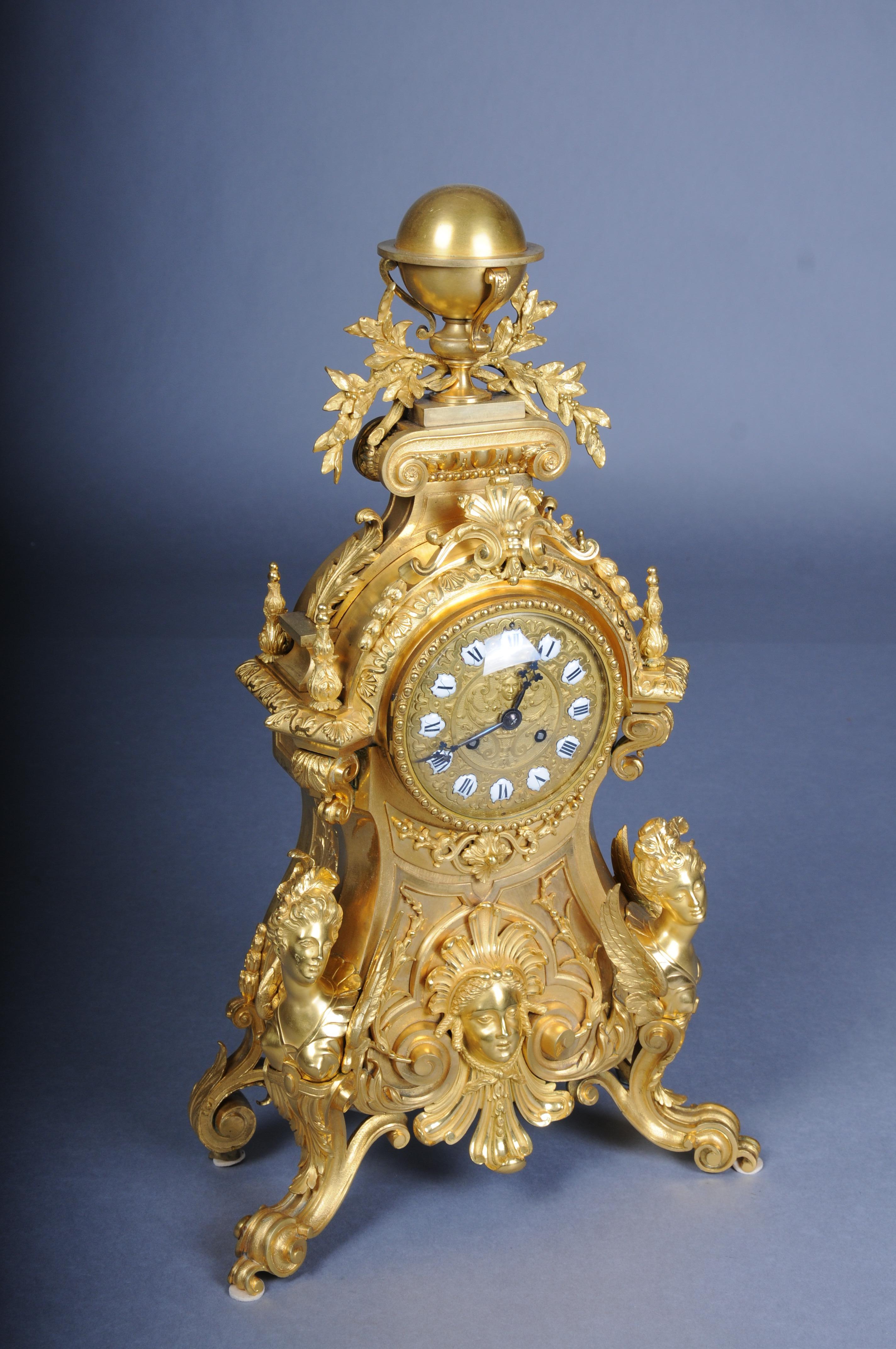 Late 19th Century Royal fire-gilded mantel clock/Pendule Napoleon III, 1870, Paris, signed Lantier For Sale