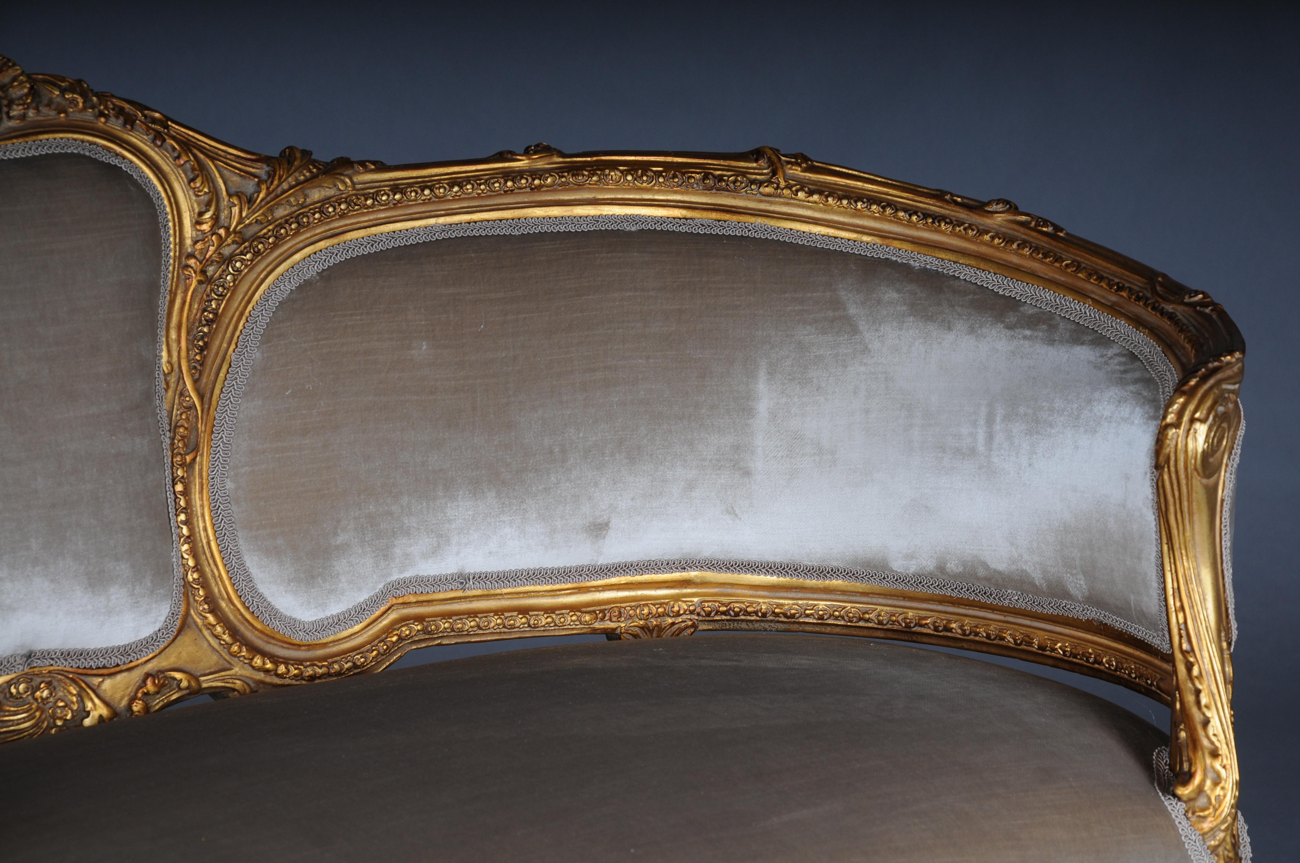 Royal French lounge sofa/Couch/Bench in Louis XV style, beechwood gold For Sale 8