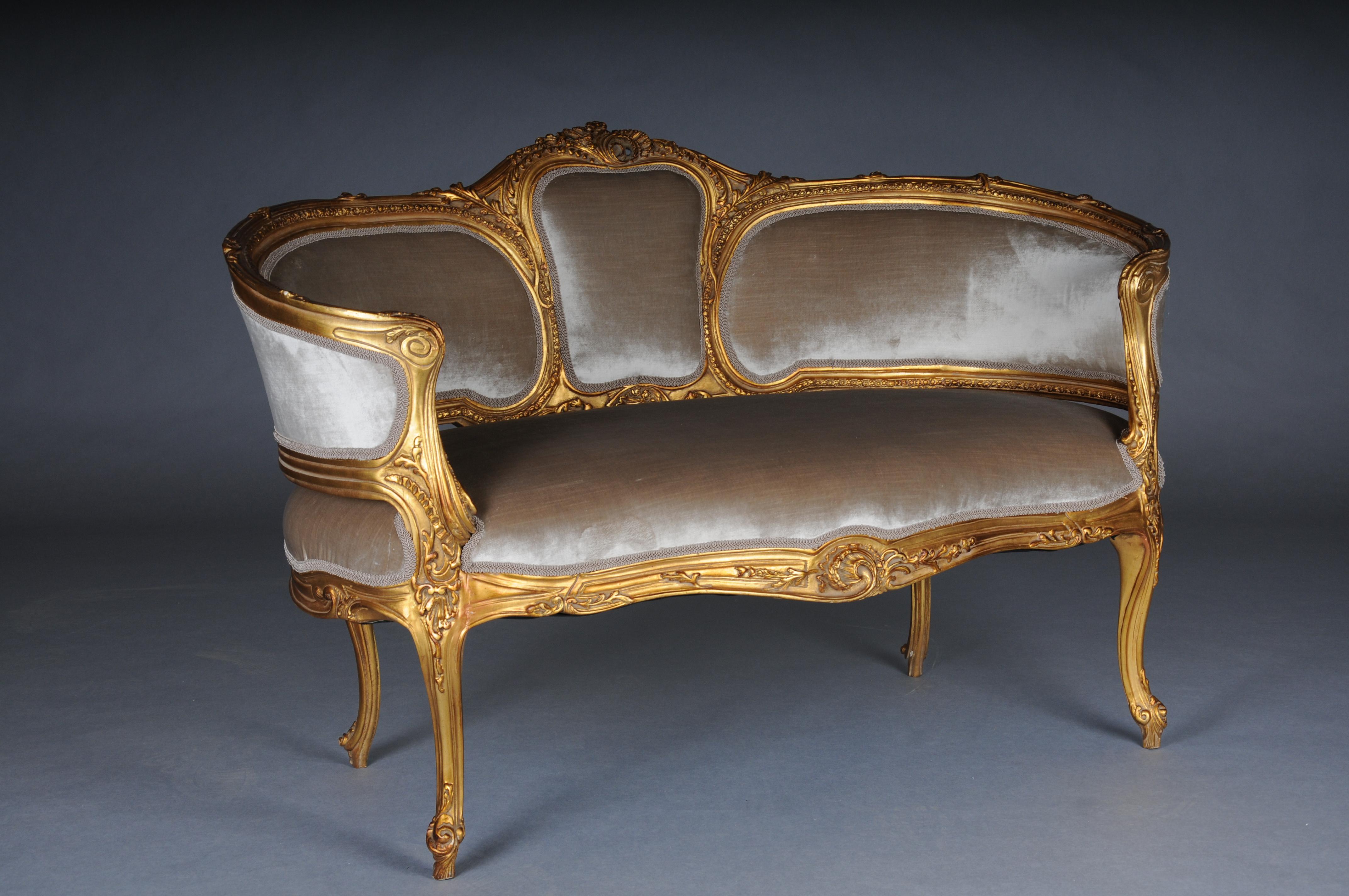 Royal French lounge sofa/Couch/Bench in Louis XV style, beechwood gold For Sale 9