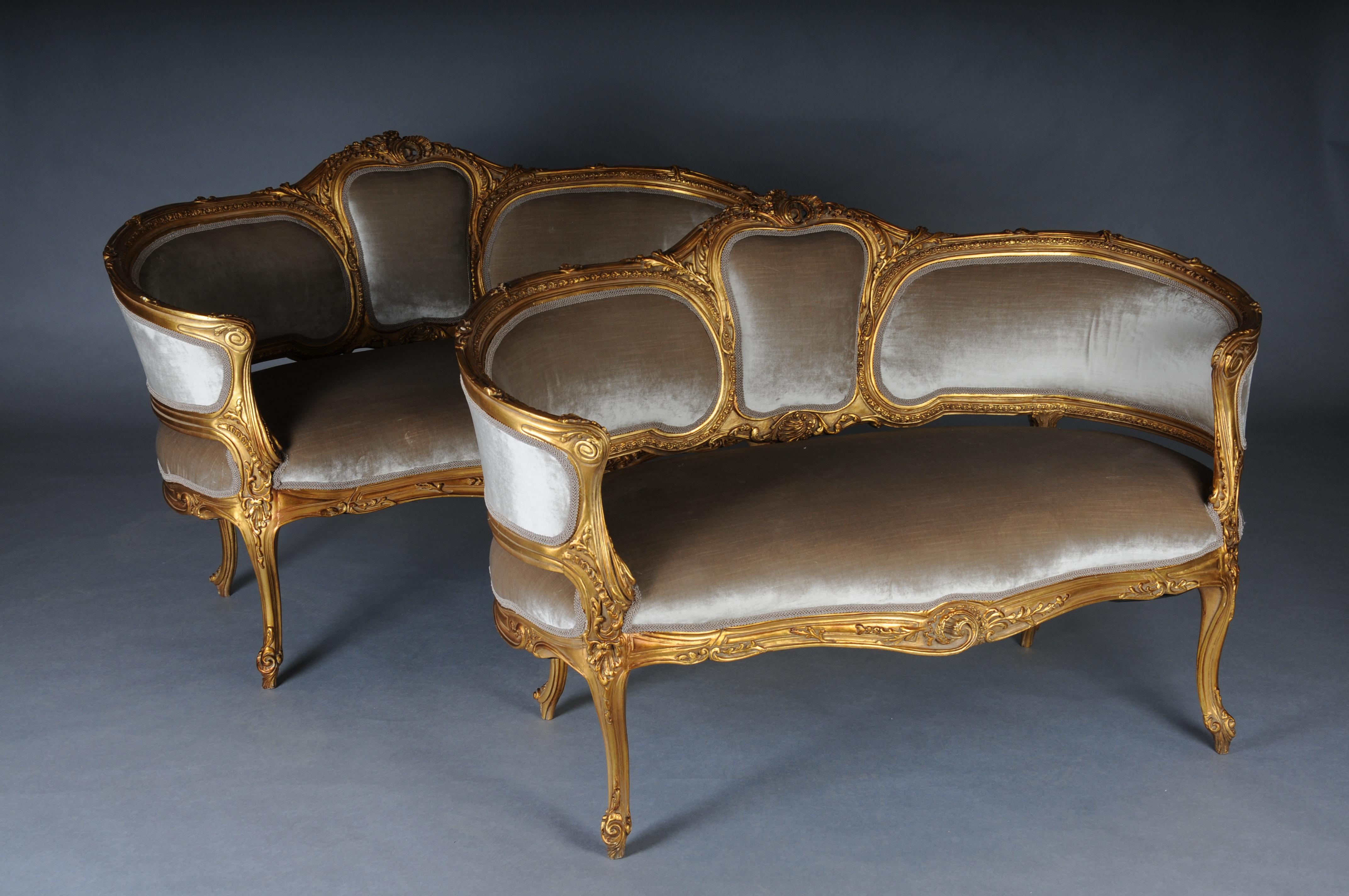 Royal French lounge sofa/Couch/Bench in Louis XV style, beechwood gold For Sale 10