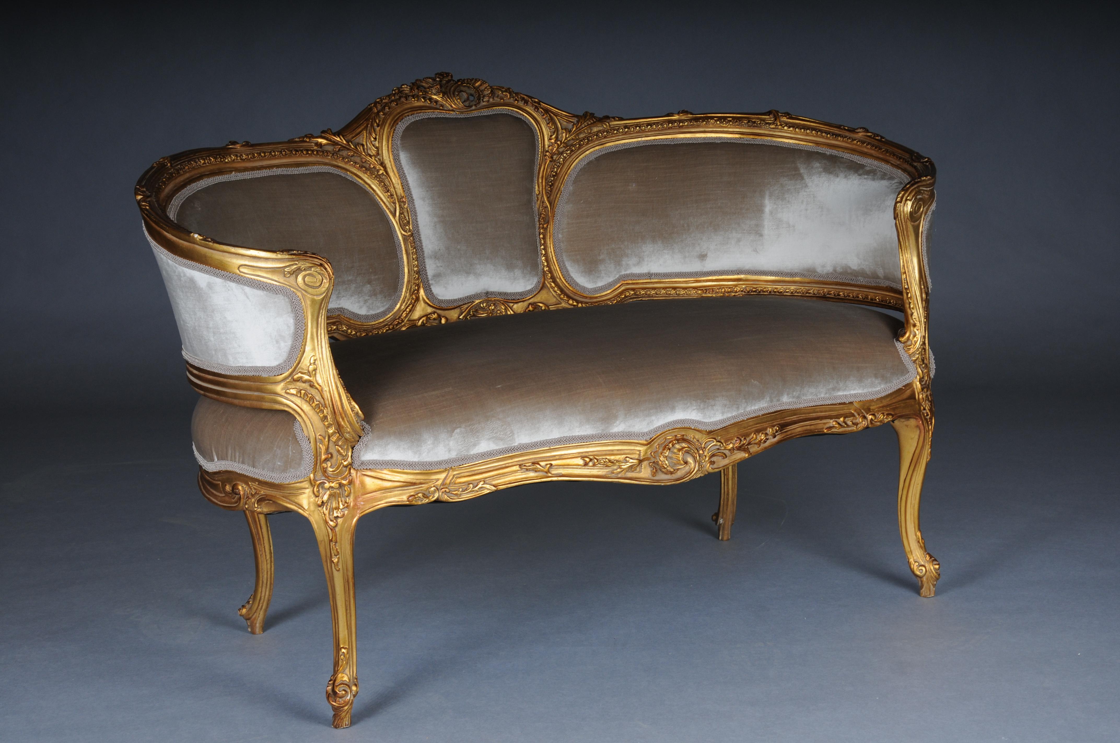 Royal French lounge sofa/Couch/Bench in Louis XV style, beechwood gold In Good Condition For Sale In Berlin, DE