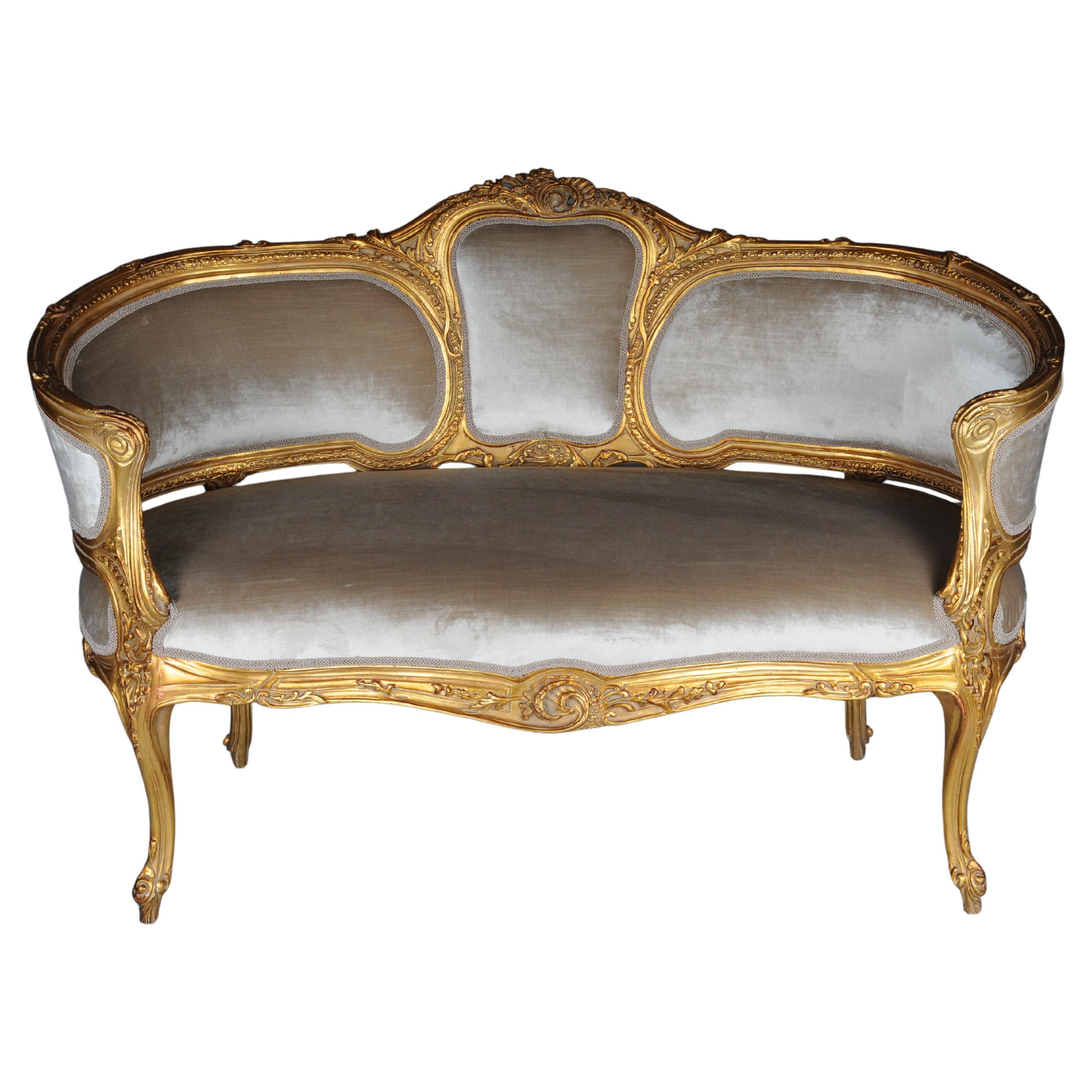 Royal French lounge sofa/Couch/Bench in Louis XV style, beechwood gold