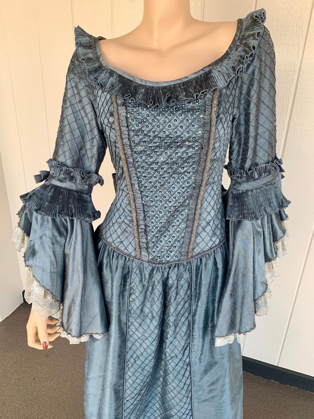 Blue Royal French Marie Antoinette Style Custom Made Silk Ballroom Gown Dress