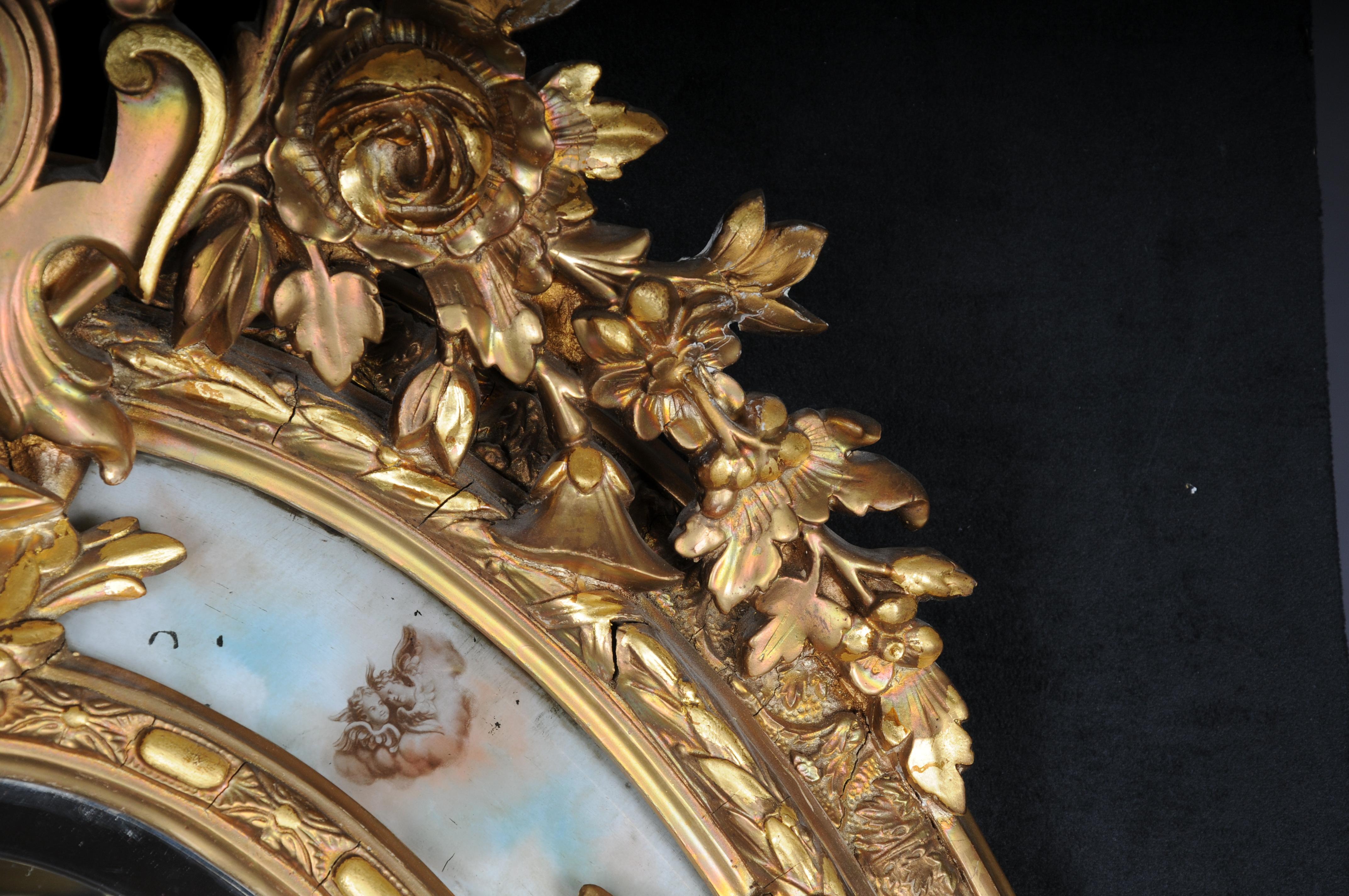 Intagliato a mano Specchio barocco ovale reale francese del 1880 circa, oro, Napoleone III in vendita