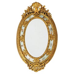 Specchio barocco ovale reale francese del 1880 circa, oro, Napoleone III