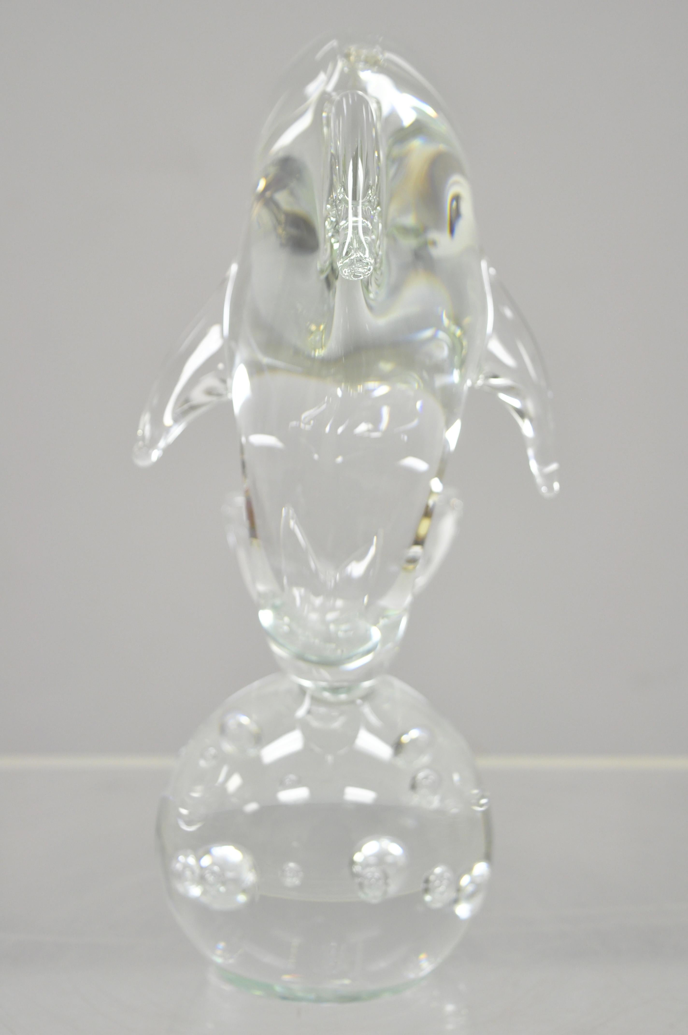 20th Century Royal Gallery Italian Crystal Glass Dolphin Fish Sculpture Murano Style For Sale