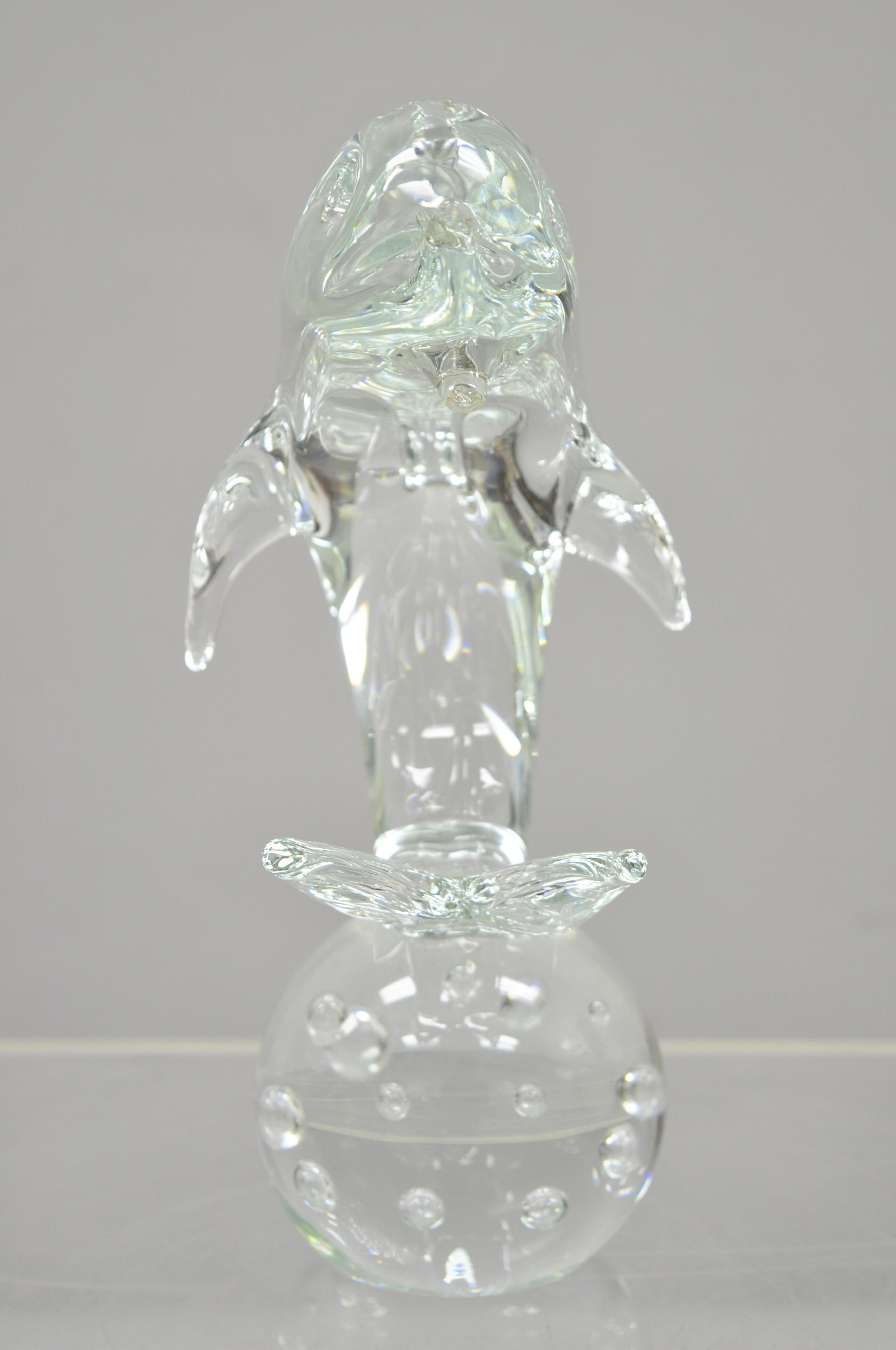 Royal Gallery Italian Crystal Glass Dolphin Fish Sculpture Murano Style For Sale 1