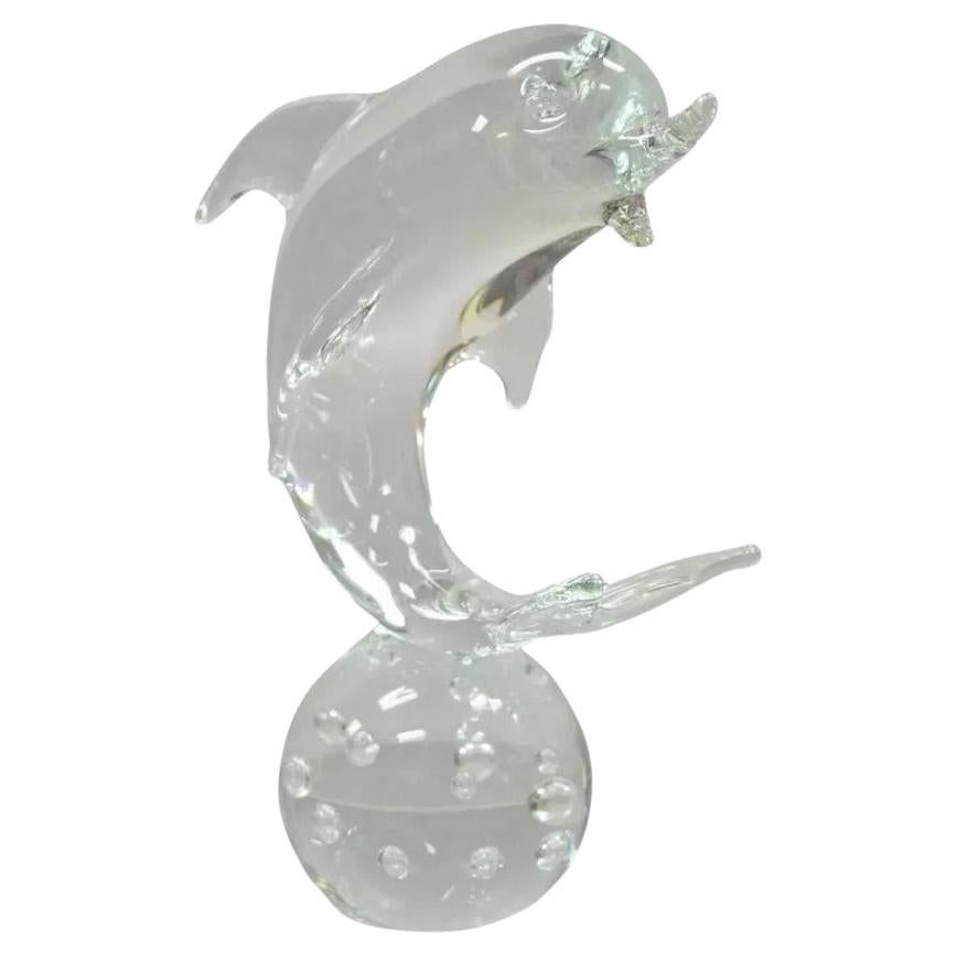 Royal Gallery Italian Crystal Glass 12" Dolphin Fish Sculpture Murano Style