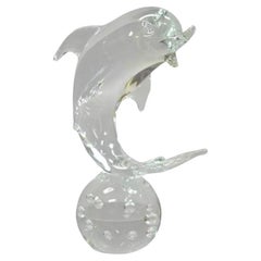 Royal Gallery Escultura de Cristal Italiano 12" Pez Delfín Estilo Murano