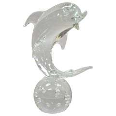 Vintage Royal Gallery Italian Crystal Glass Dolphin Fish Sculpture Murano Style