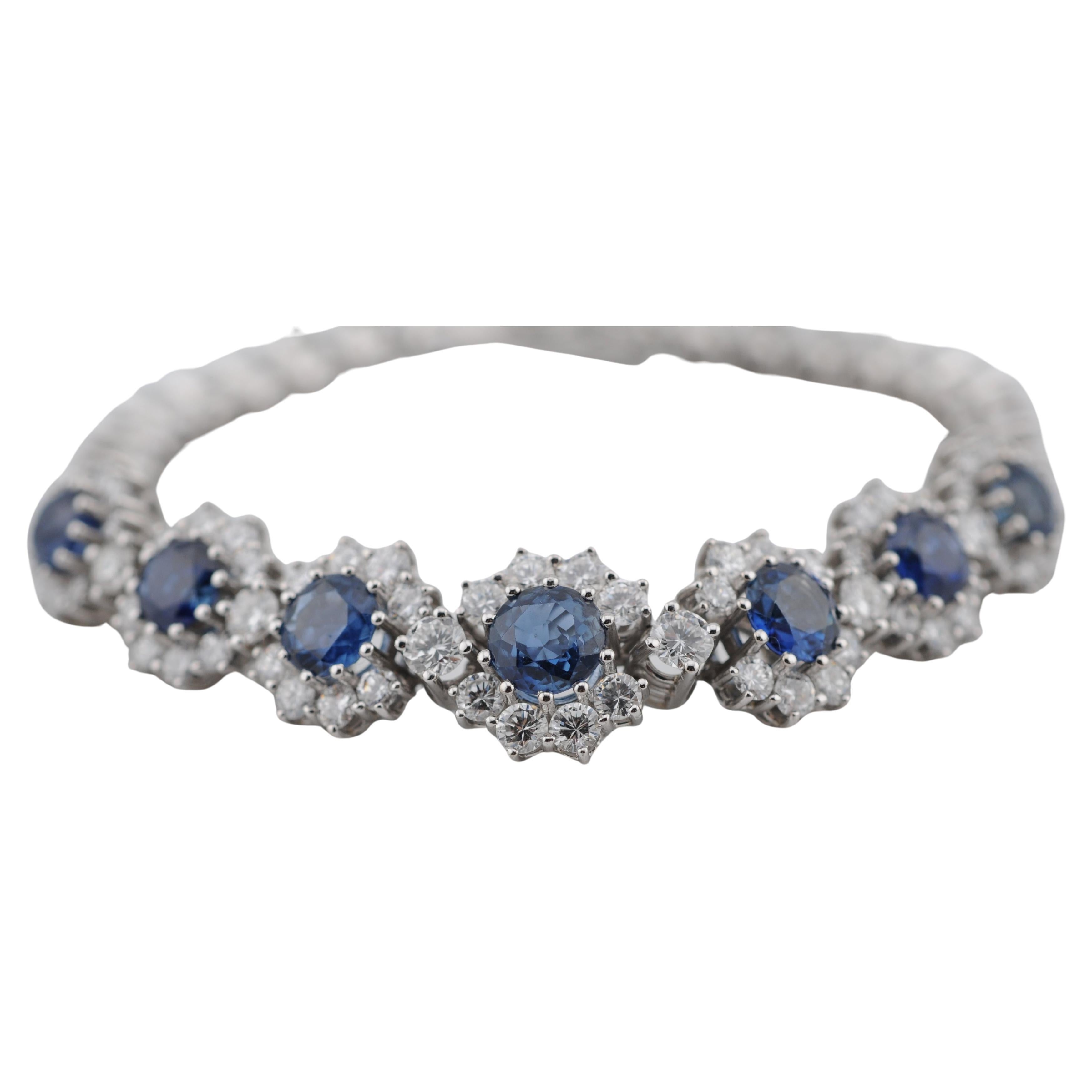 Conjunto de pulsera de oro real con zafiros naturales de Ceilán Corte redondo en venta